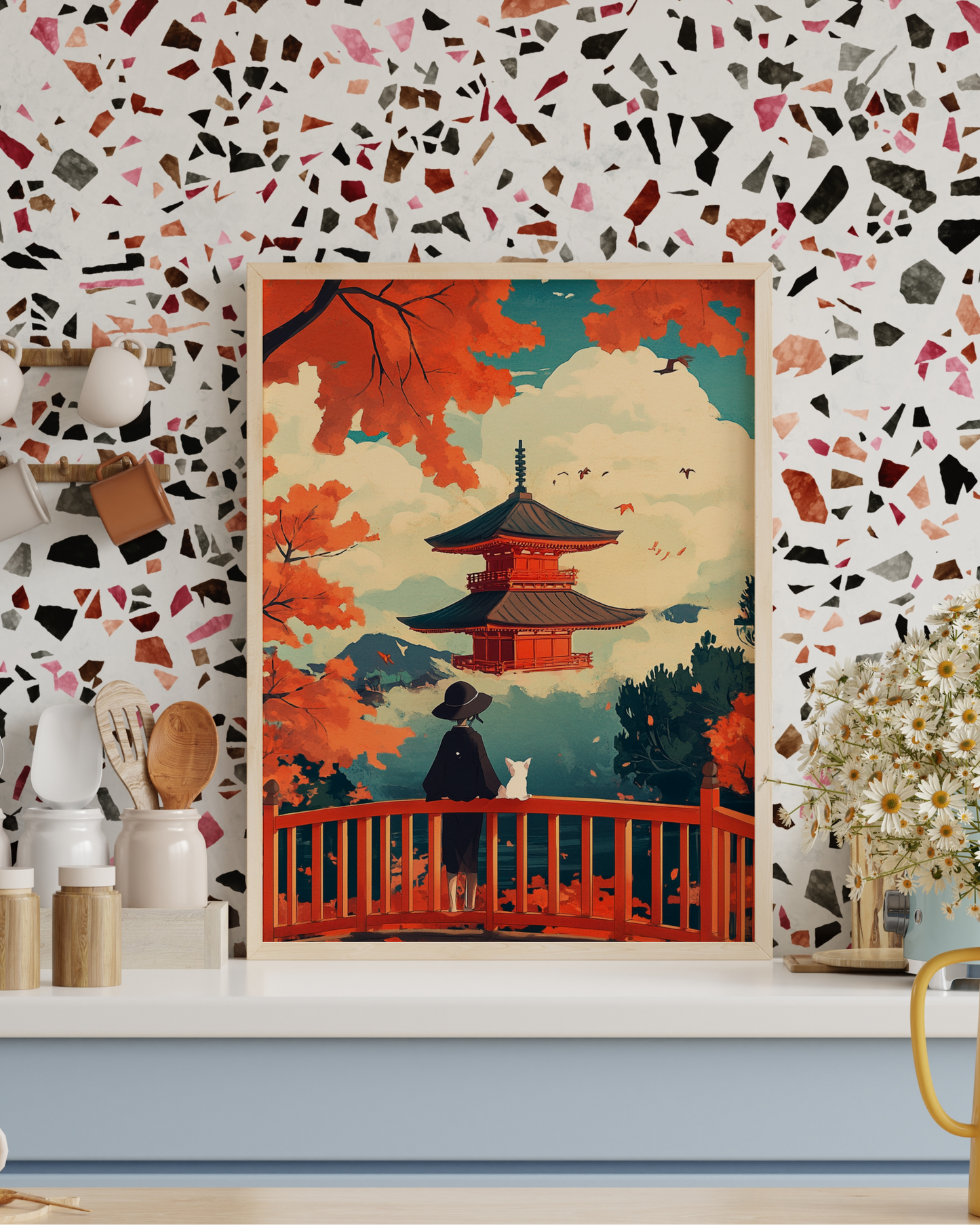 Japanese Temple Autumn Landscape Posters