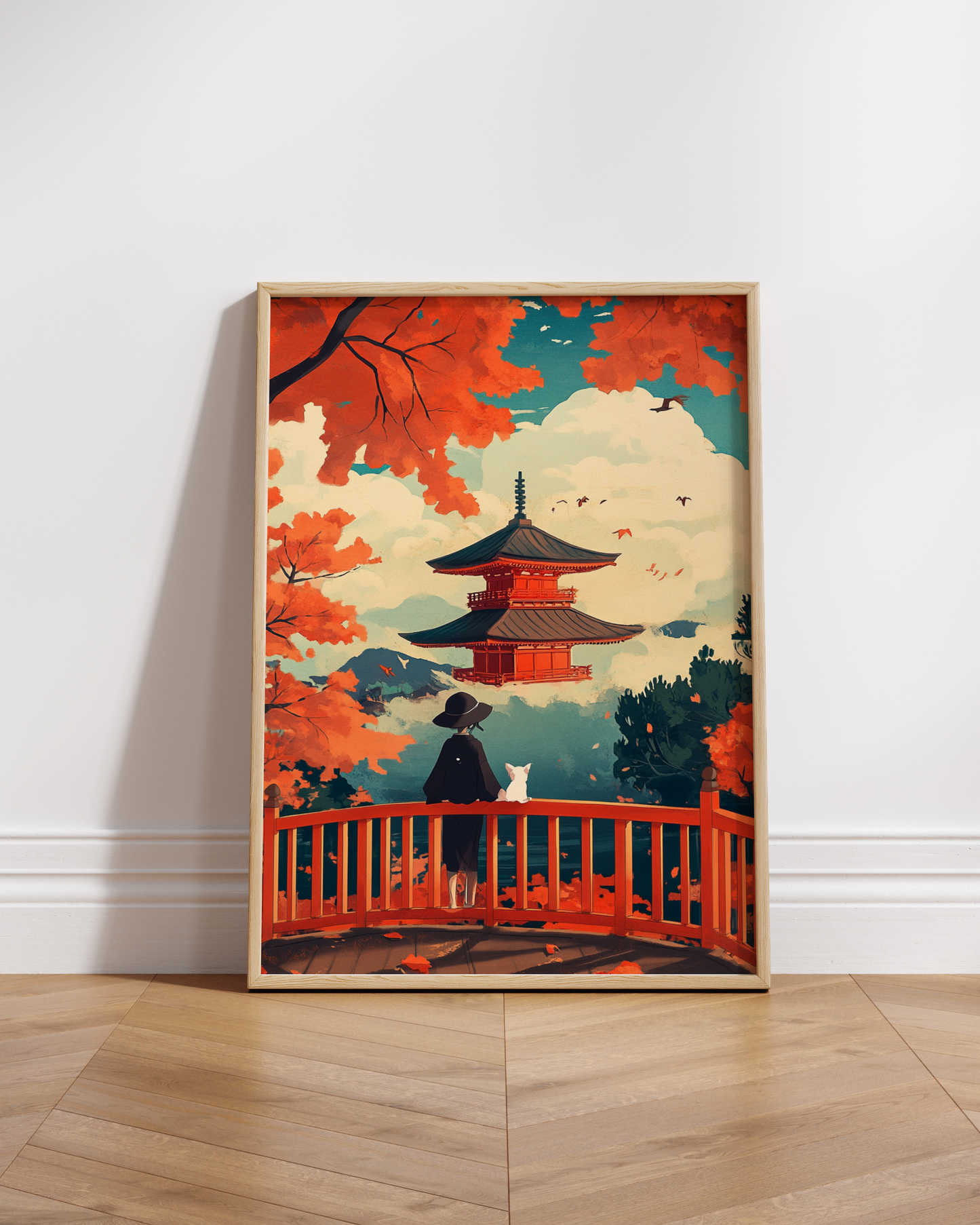Japanese Temple Autumn Landscape Posters