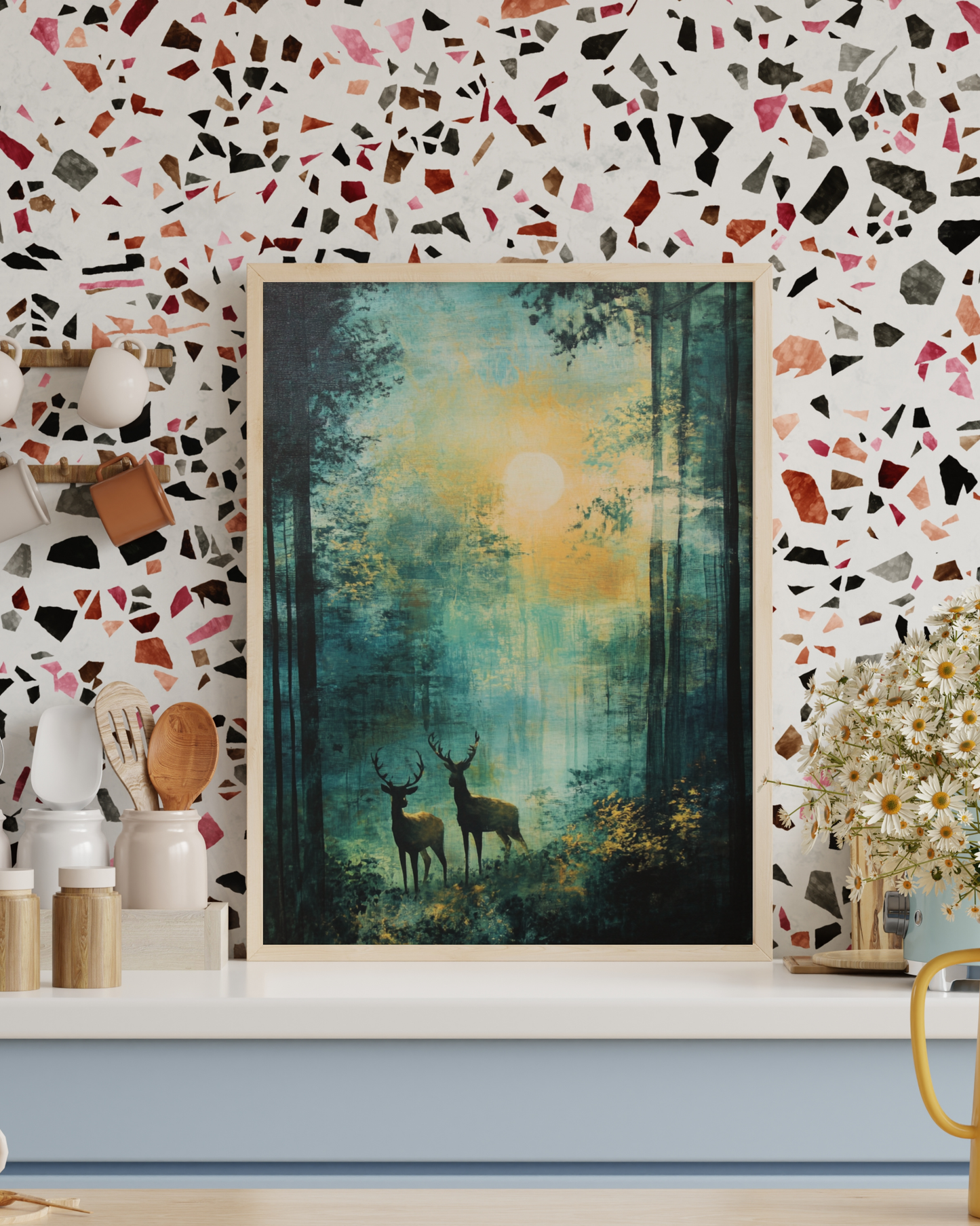 Serene Deer Forest Landscape Poster