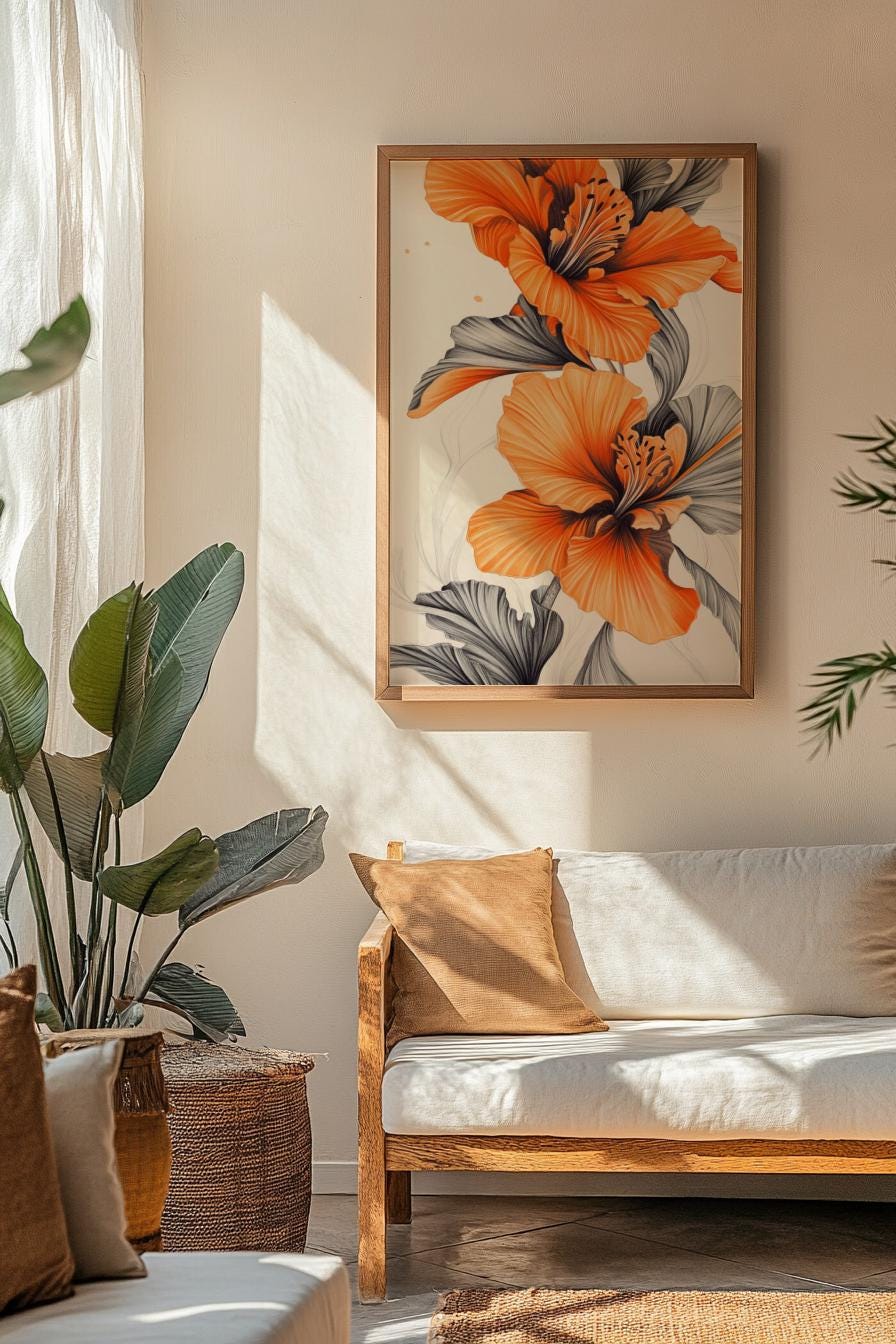 Orange Floral Matte Vertical Posters - Elegant Home Decor, Wall Art, Modern Decor, Gift Idea, Floral Print, Flower Art, Aesthetic Art.