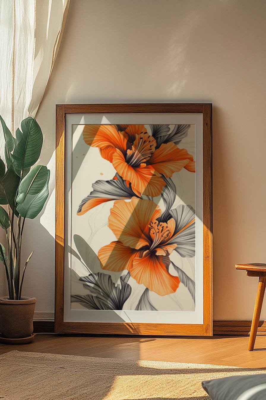 Orange Floral Matte Vertical Posters - Elegant Home Decor, Wall Art, Modern Decor, Gift Idea, Floral Print, Flower Art, Aesthetic Art.