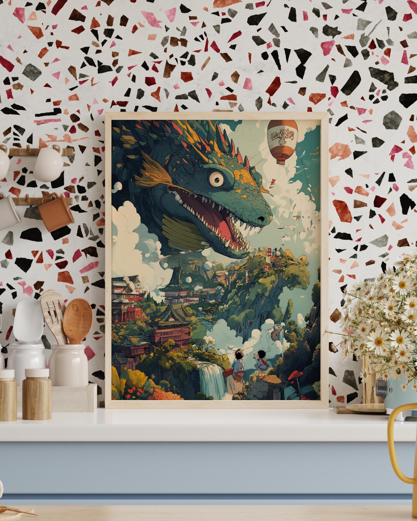 Fantastical Dragon Town Matte Poster Art, Enchanting Home Decor, Gift for Art Lovers, Travel Inspiration, Fantasy Wall Art