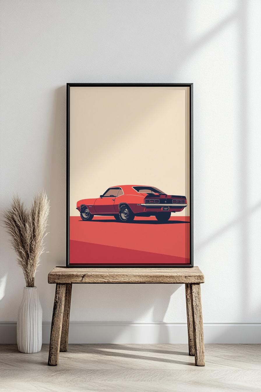 Retro Car Poster Print, Vintage Wall Art Decor, Automotive Gift, Car Enthusiast Decor, Man Cave Artwork, Classic Muscle Car