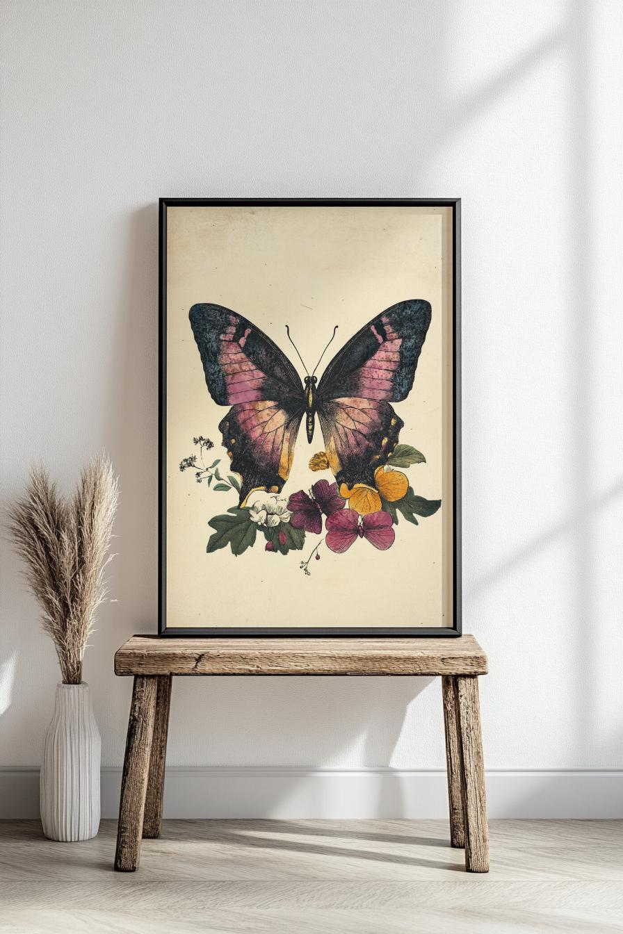 Botanical Butterfly Poster, Vintage Wall Art, Nature Decor, Eco-Friendly Home, Gift for Nature Lovers, Insect Aesthetic