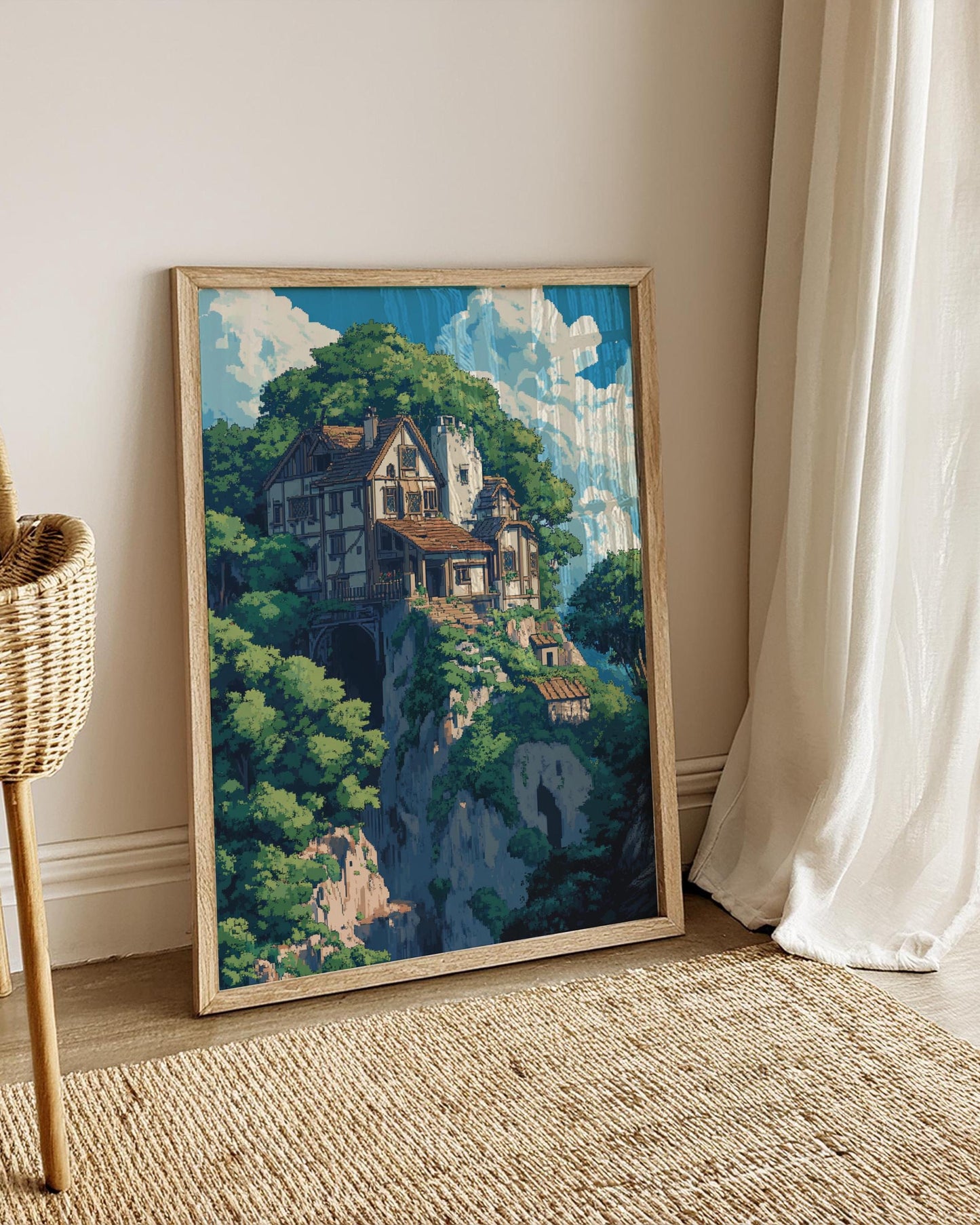 8-Bit Enchanted Nature Scene Vertical Poster, Wall Art, Home Décor, Aesthetic Prints, Gift for Nature Lovers, Cozy Attic Vibe