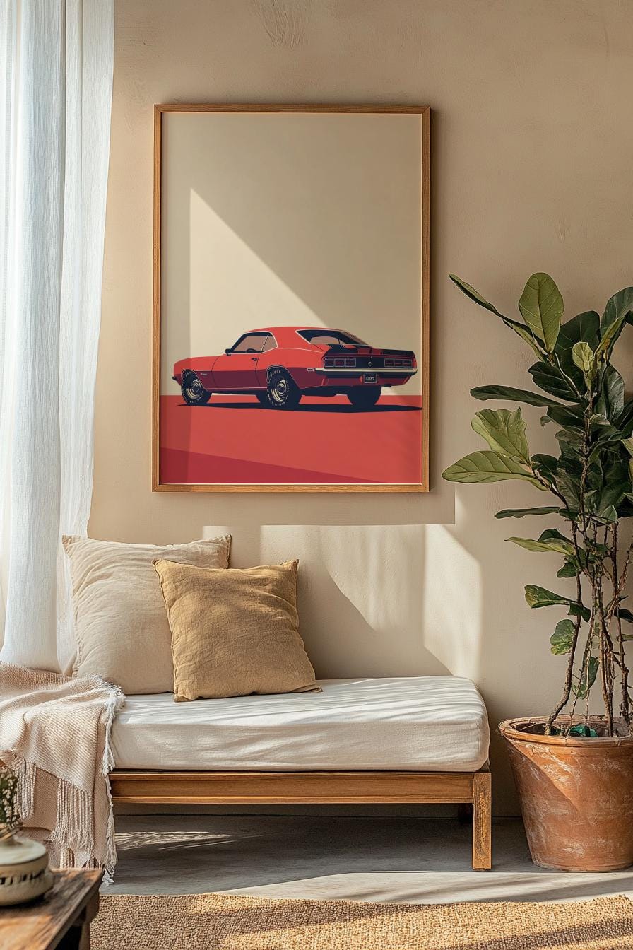 Retro Car Poster Print, Vintage Wall Art Decor, Automotive Gift, Car Enthusiast Decor, Man Cave Artwork, Classic Muscle Car