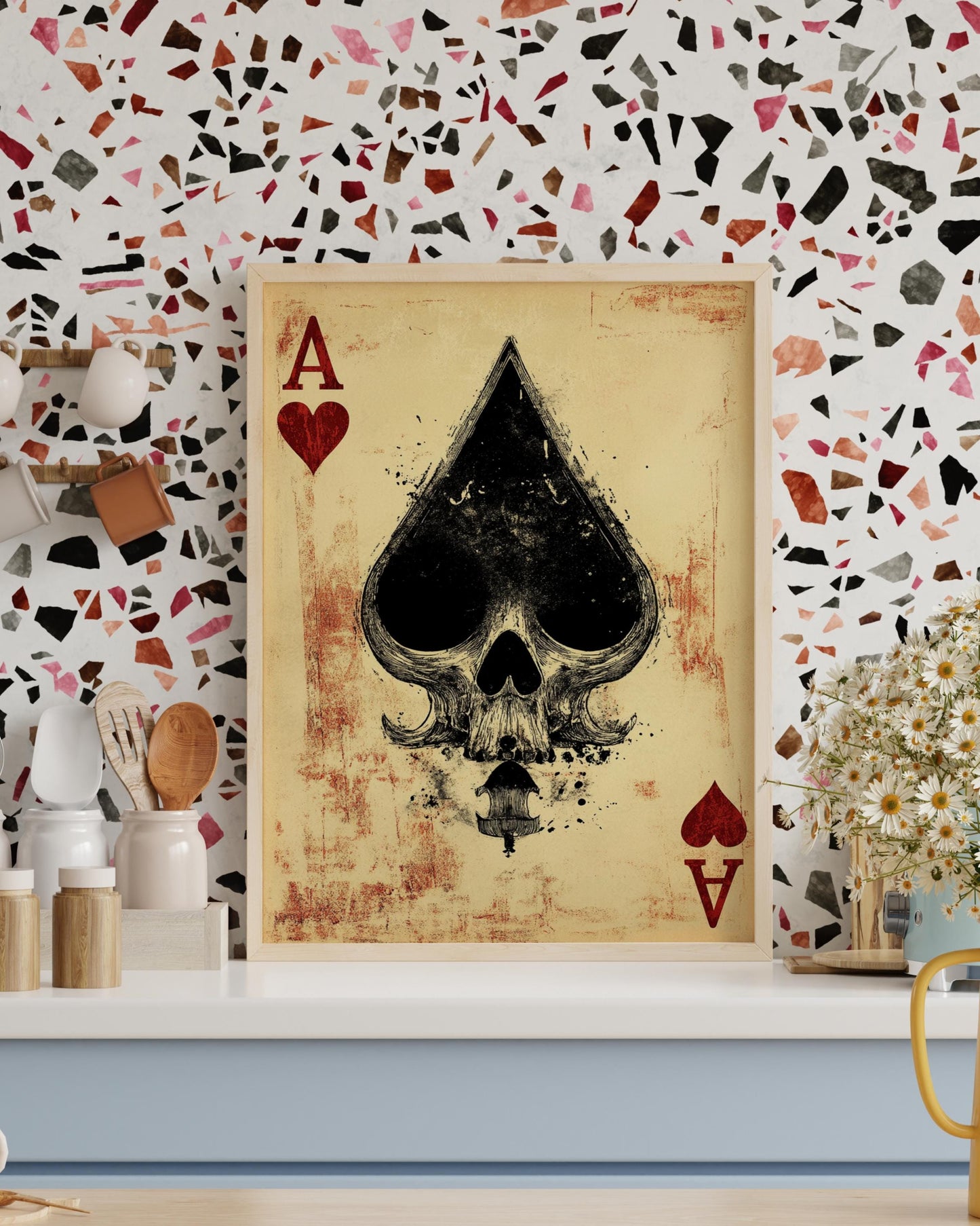 Gothic Ace of Spades Poster, Punk Wall Art, Skull Decor, Vintage Playing Card, Unique Gift for Gamers, Room Decoration