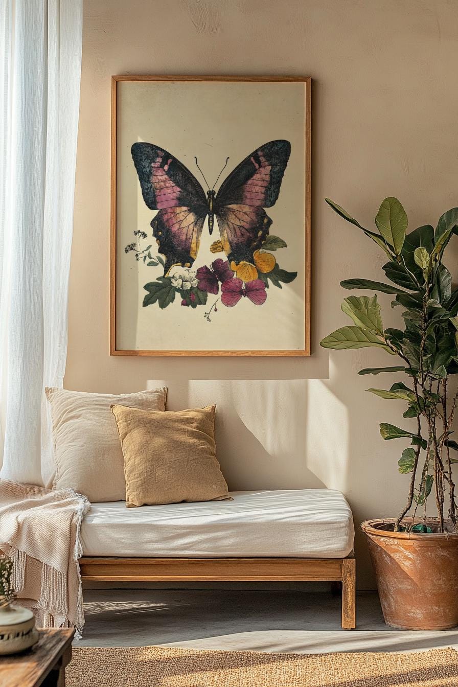 Botanical Butterfly Poster, Vintage Wall Art, Nature Decor, Eco-Friendly Home, Gift for Nature Lovers, Insect Aesthetic