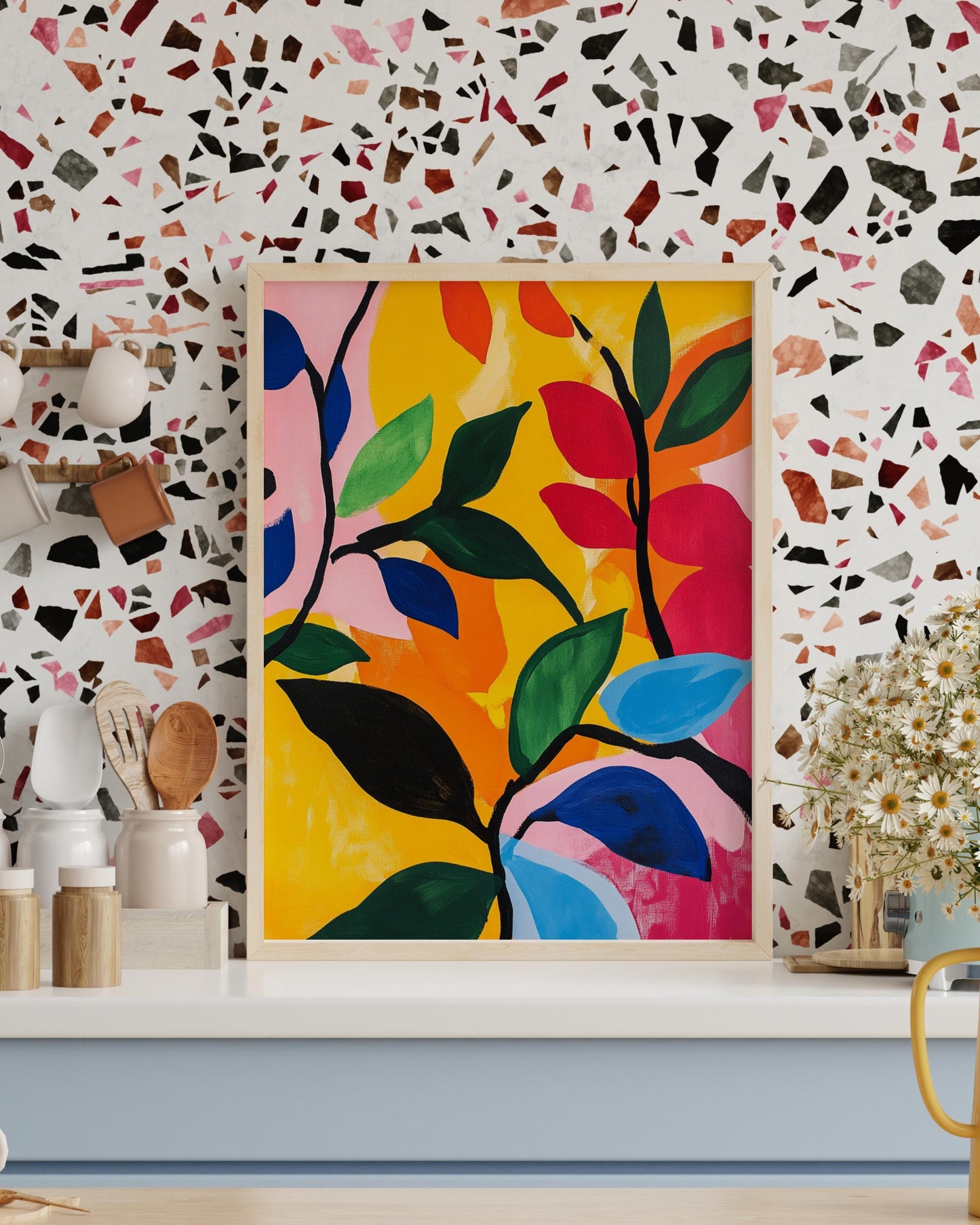 Vibrant Botanical Boho Wall Art Poster, Colorful Home Decor, Modern Art Print, Gift for Nature Lovers, Contemporary Design