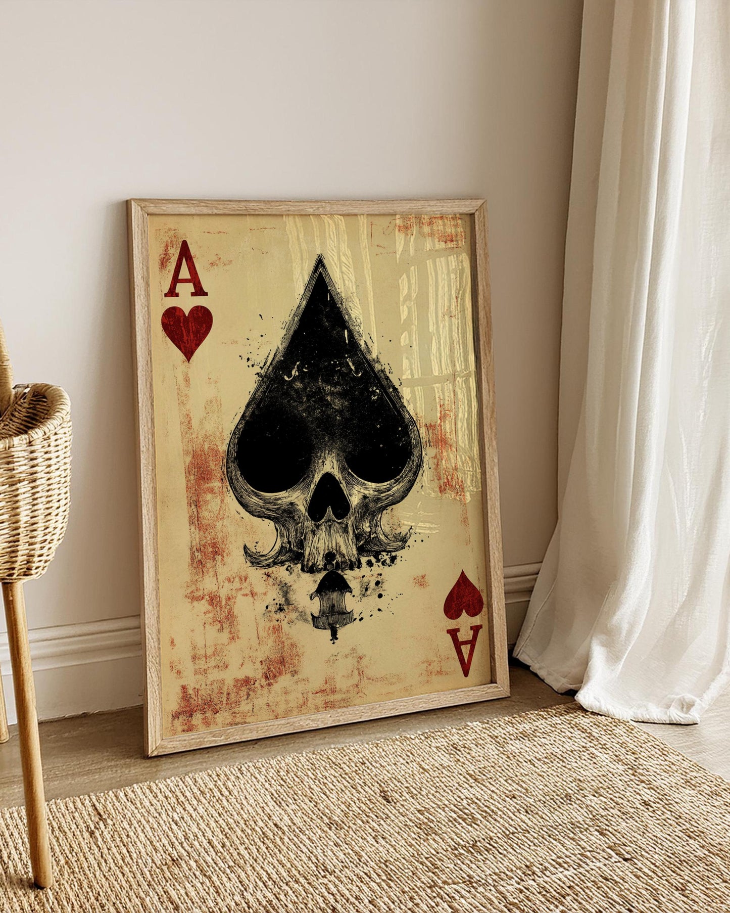 Gothic Ace of Spades Poster, Punk Wall Art, Skull Decor, Vintage Playing Card, Unique Gift for Gamers, Room Decoration