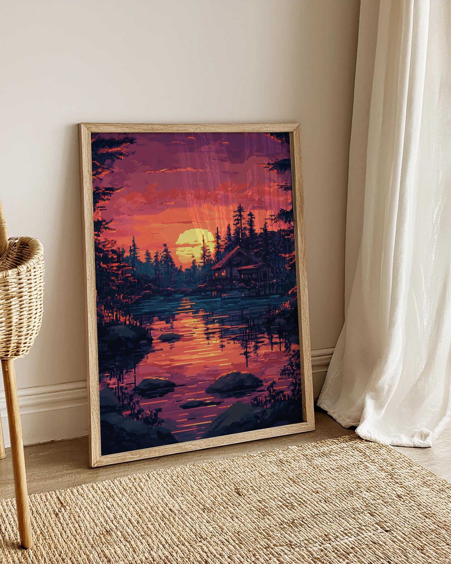 8 Bit Nature-Inspired Matte Vertical Poster | Sunset Scene Wall Art, Home Decor, Gift for Art Lovers, Cozy Living Space Accent