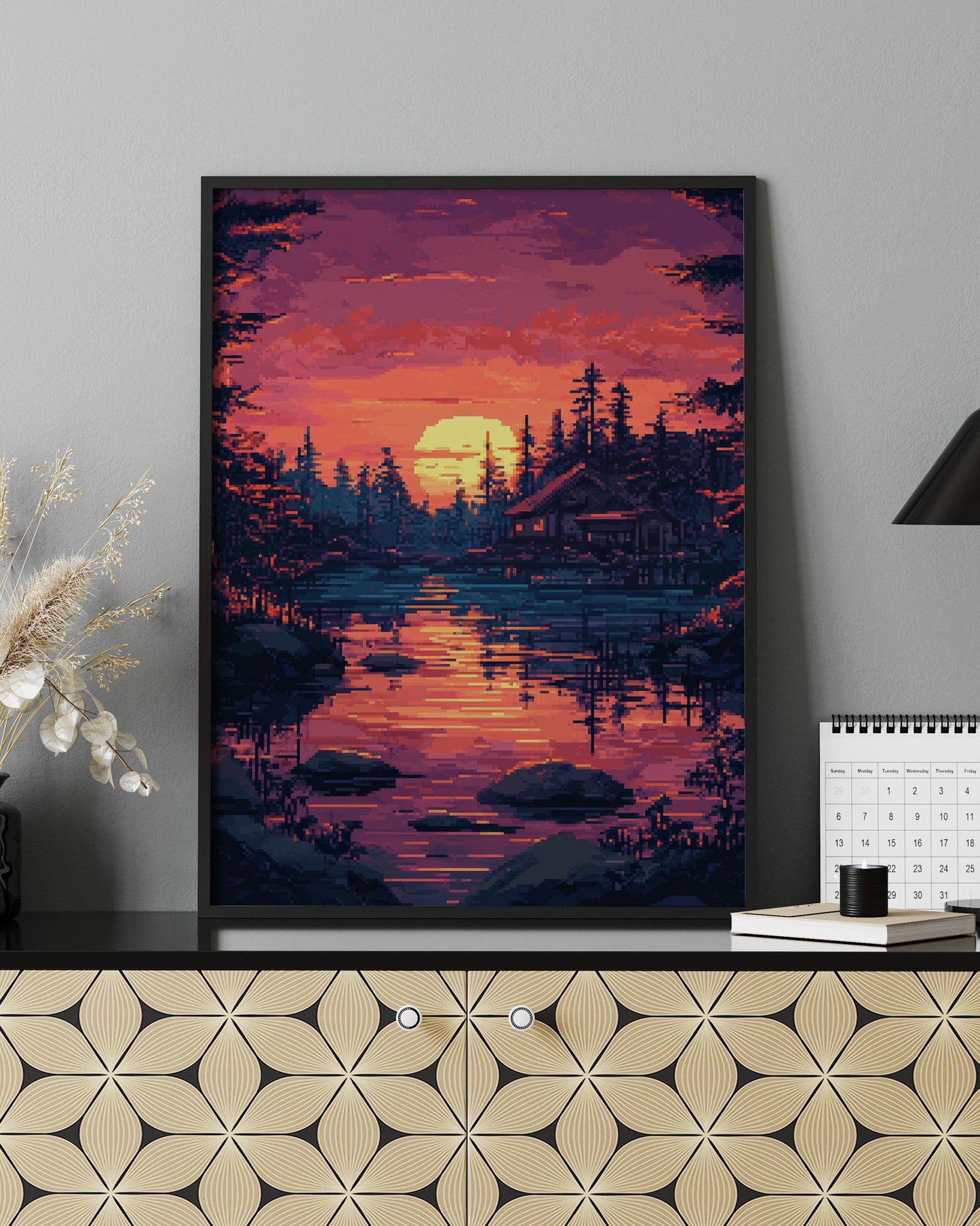 8 Bit Nature-Inspired Matte Vertical Poster | Sunset Scene Wall Art, Home Decor, Gift for Art Lovers, Cozy Living Space Accent