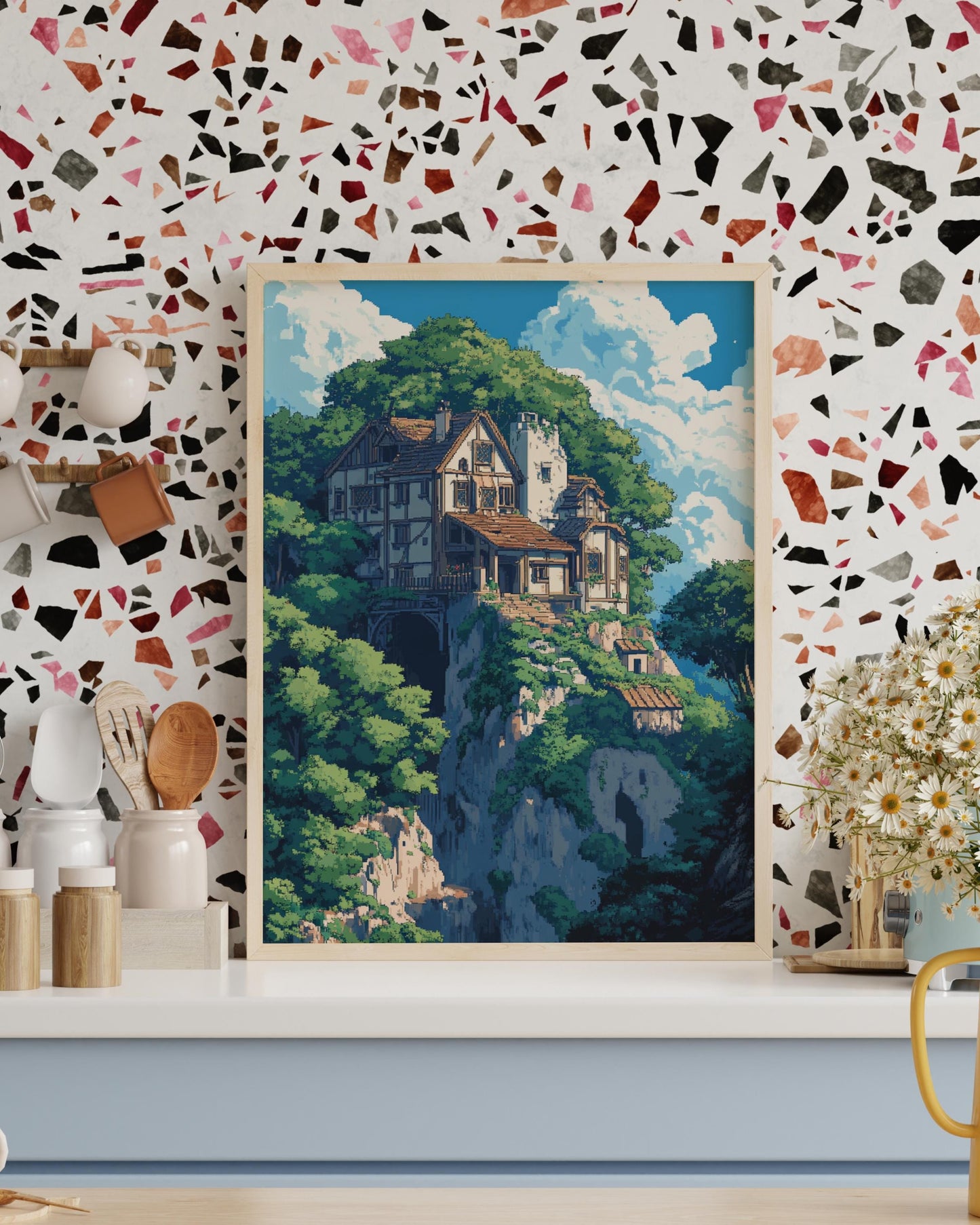 8-Bit Enchanted Nature Scene Vertical Poster, Wall Art, Home Décor, Aesthetic Prints, Gift for Nature Lovers, Cozy Attic Vibe