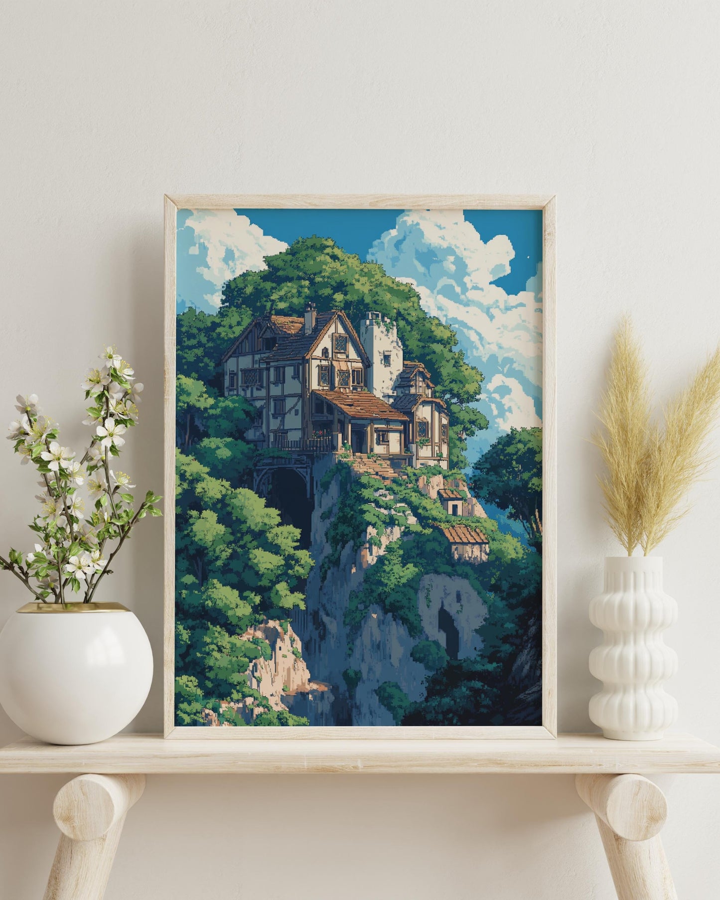 8-Bit Enchanted Nature Scene Vertical Poster, Wall Art, Home Décor, Aesthetic Prints, Gift for Nature Lovers, Cozy Attic Vibe