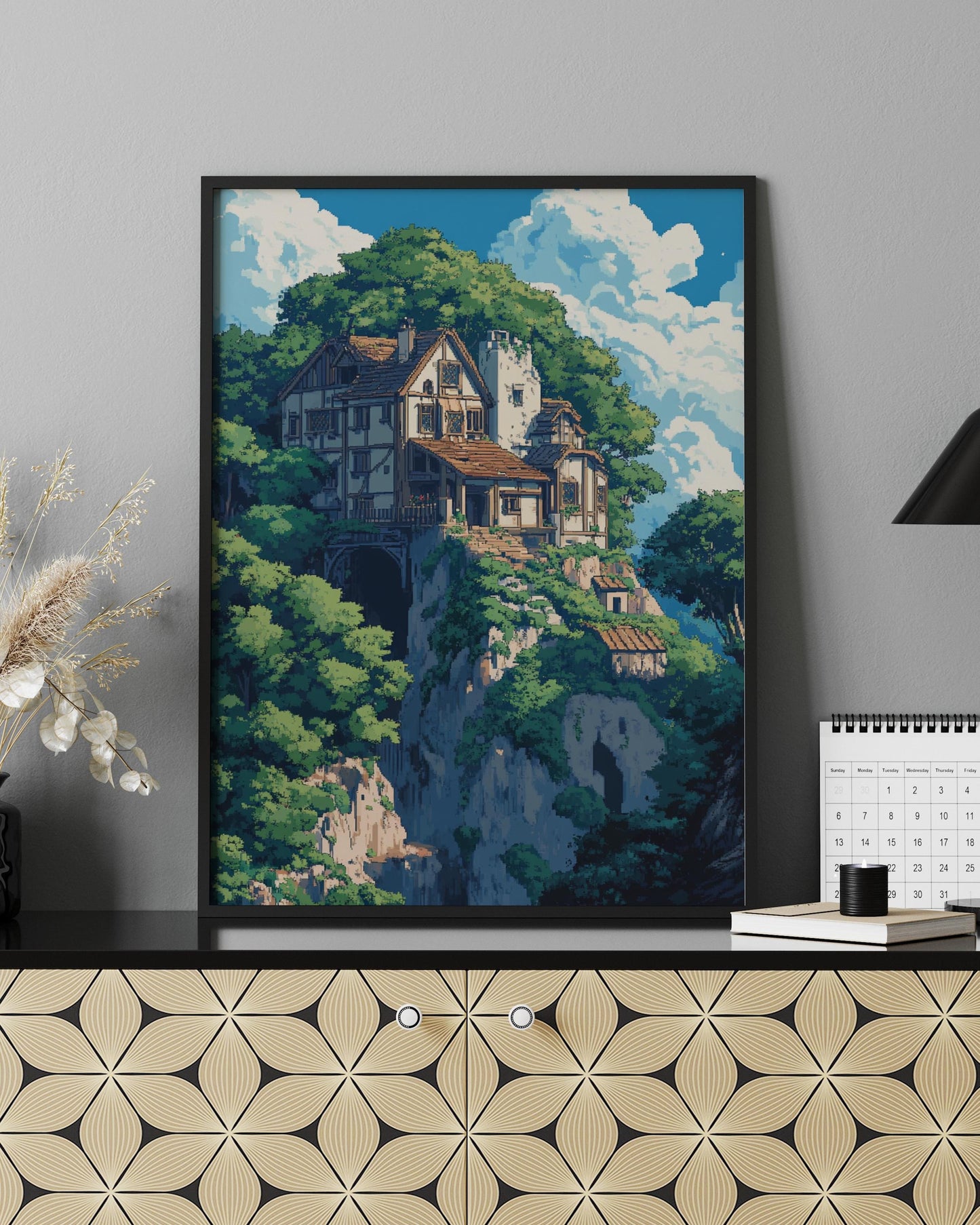 8-Bit Enchanted Nature Scene Vertical Poster, Wall Art, Home Décor, Aesthetic Prints, Gift for Nature Lovers, Cozy Attic Vibe