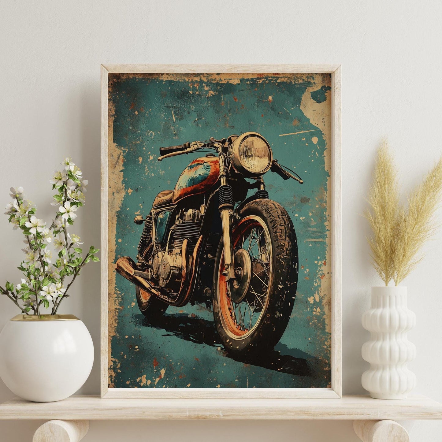 Rustic Cafe Racer Poster – Vintage Motorcycle Wall Art, Retro Garage Decor, Grunge Bike Print, Industrial Biker Gift for Him