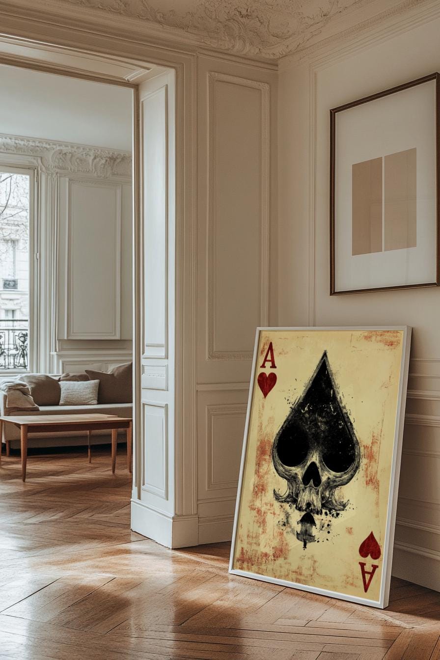 Gothic Ace of Spades Poster, Punk Wall Art, Skull Decor, Vintage Playing Card, Unique Gift for Gamers, Room Decoration