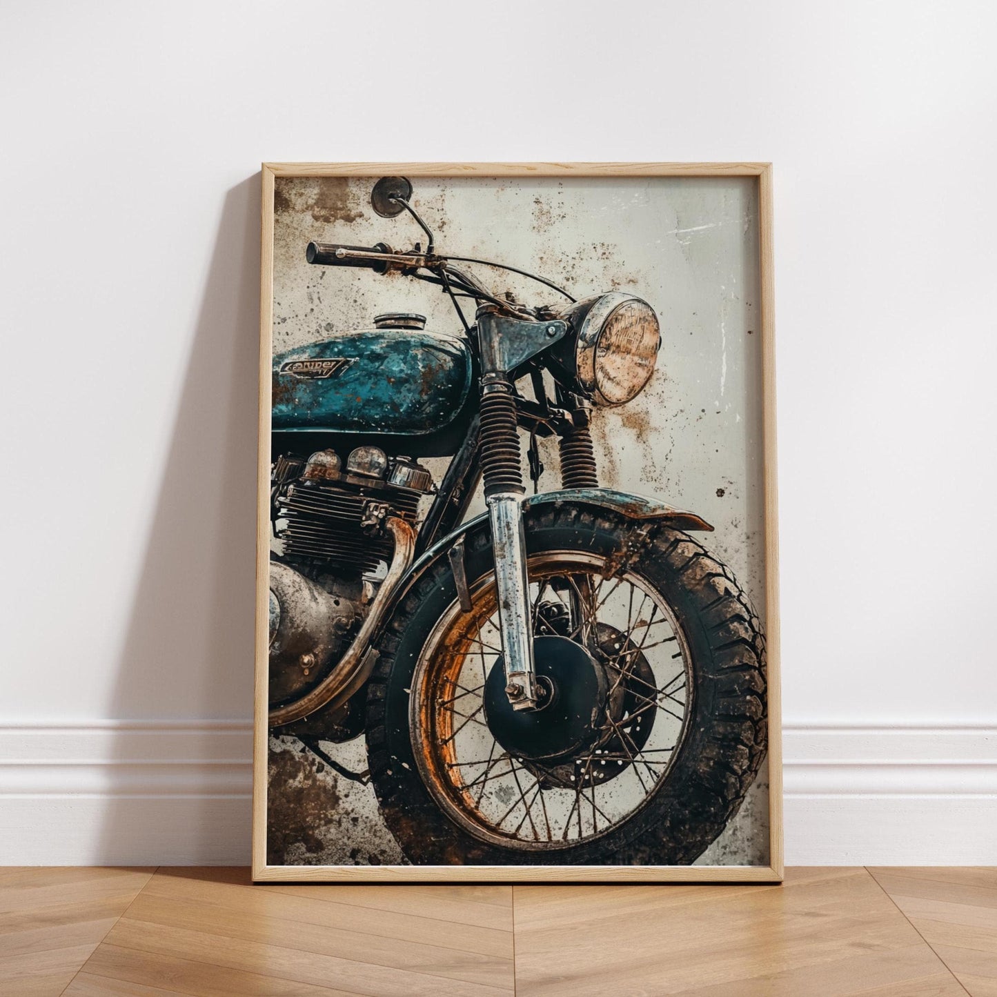 Rustic Vintage Motorcycle Poster – Old Patina Bike Wall Art, Gritty Garage Decor, Industrial Moto Print, Retro Biker Gift for Him