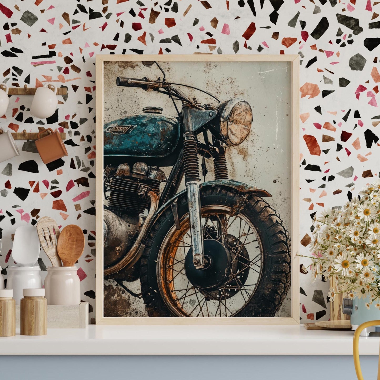 Rustic Vintage Motorcycle Poster – Old Patina Bike Wall Art, Gritty Garage Decor, Industrial Moto Print, Retro Biker Gift for Him