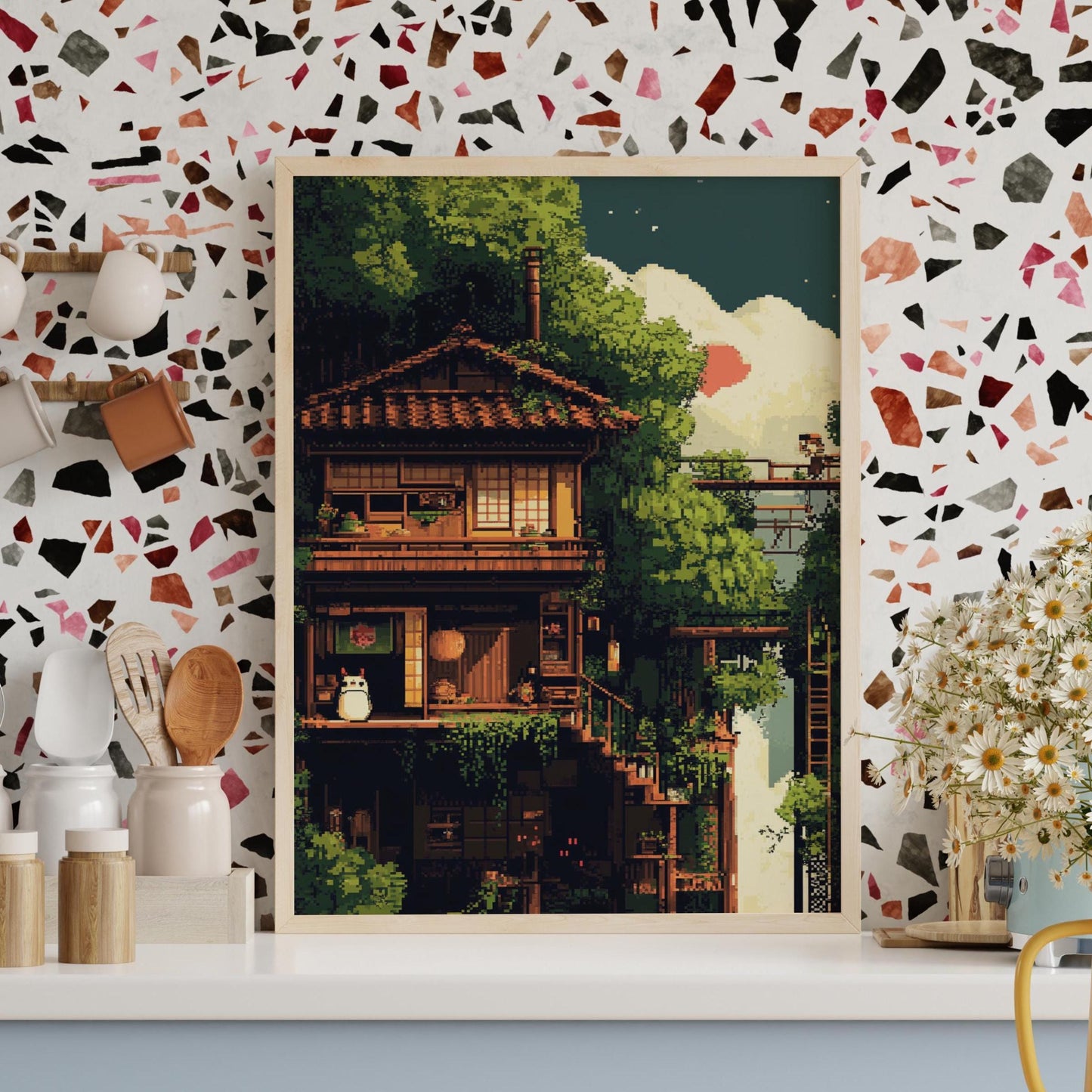 8-Bit Whimsical Nature Poster , Cozy Wall Art for Home Decor, Gallery Wall, Gift for Nature Lovers, Retro Aesthetic