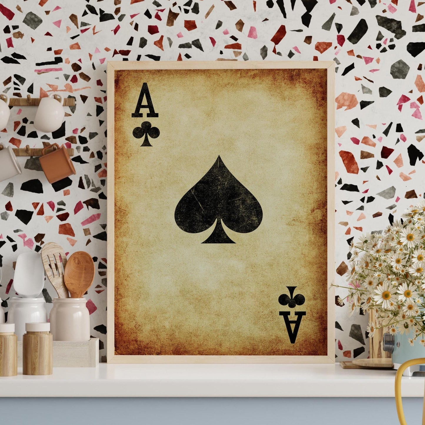 Vintage Playing Card Wall Art Poster, Retro Gambling Decor for Game Room, Spade Ace Print, Home Decor, Card Games Decoration