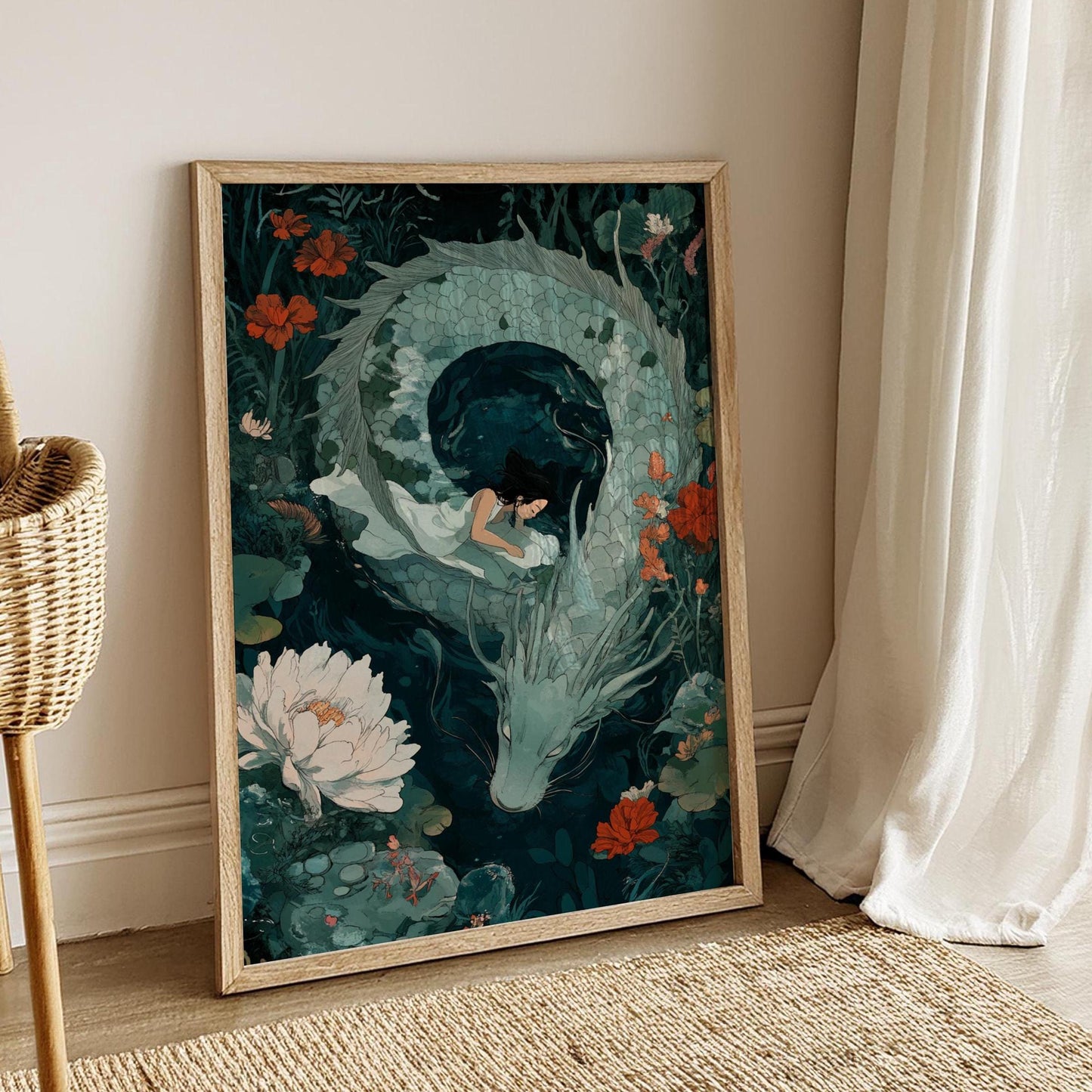 Mystical Dragon & Girl Posters, Fantasy Wall Art, Home Decor, Gift for Artists, Occasional Decor, Anime Poster, Room Decor, Ghibli Inspired