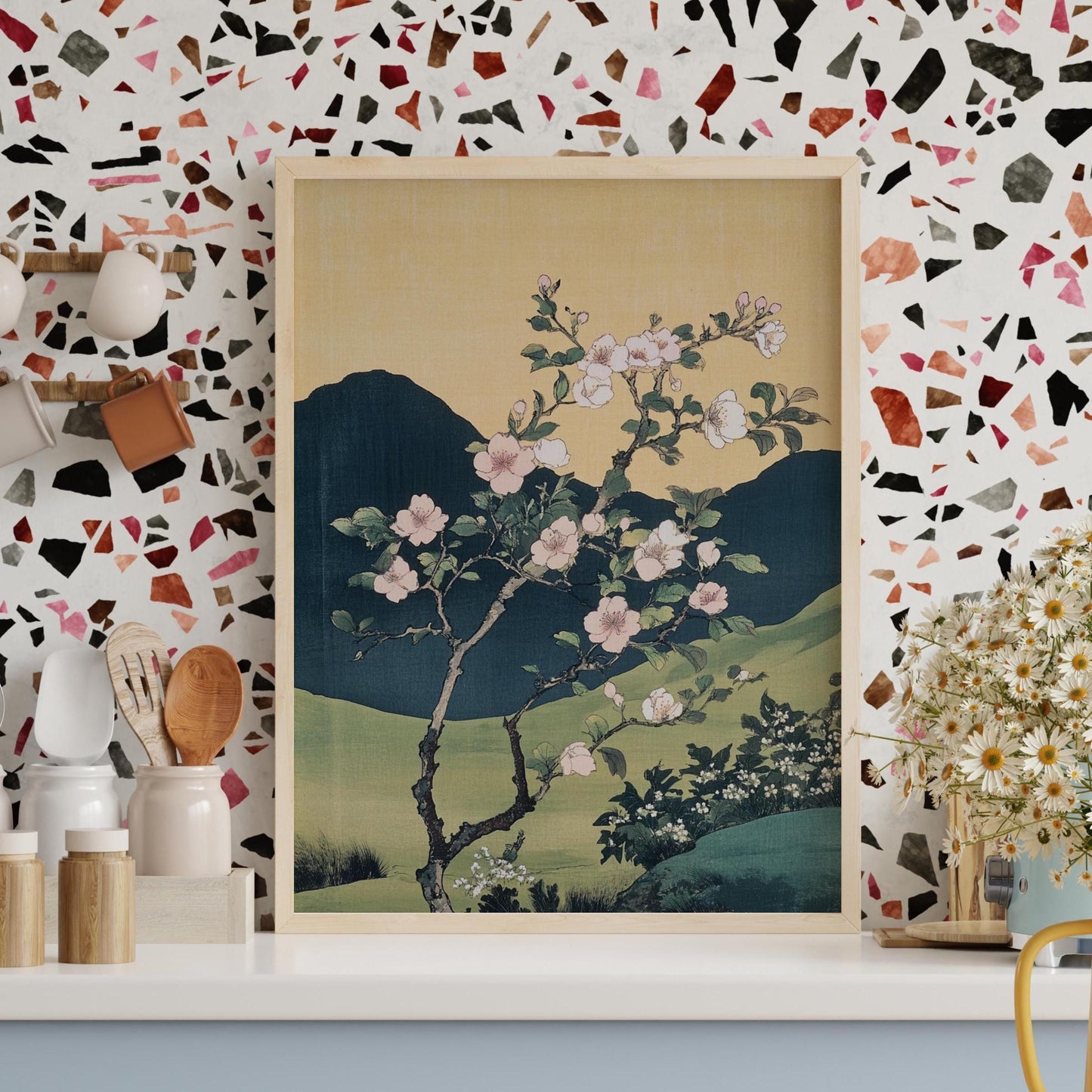 Hokusai Cherry Blossom Art Print – Vintage Japanese Ukiyo-e Landscape Poster, Traditional Nature Wall Decor for Zen-Inspired Spaces
