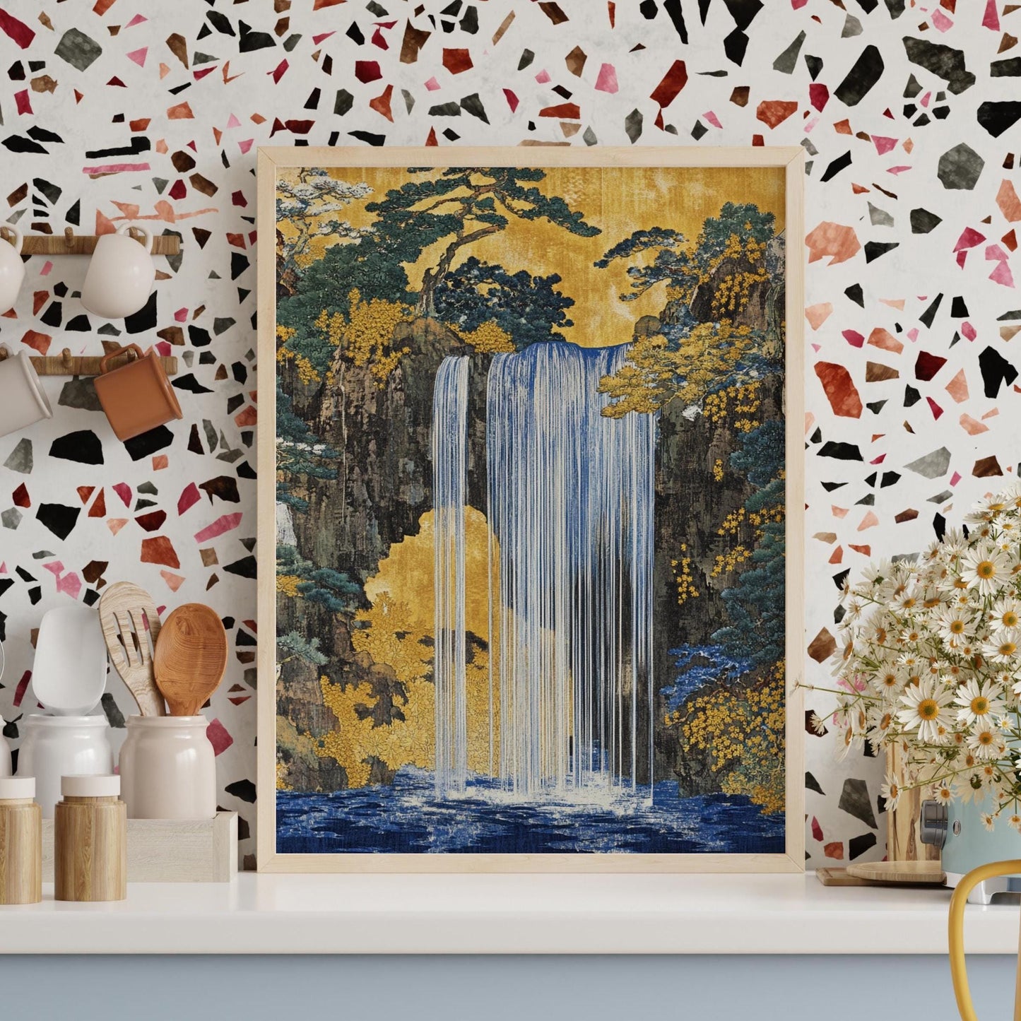 Serene Japanese Waterfall Art Print, Matte Vertical Posters for Home Decor, Nature Wall Art, Gift for Nature Lovers, Asian Inspired Design