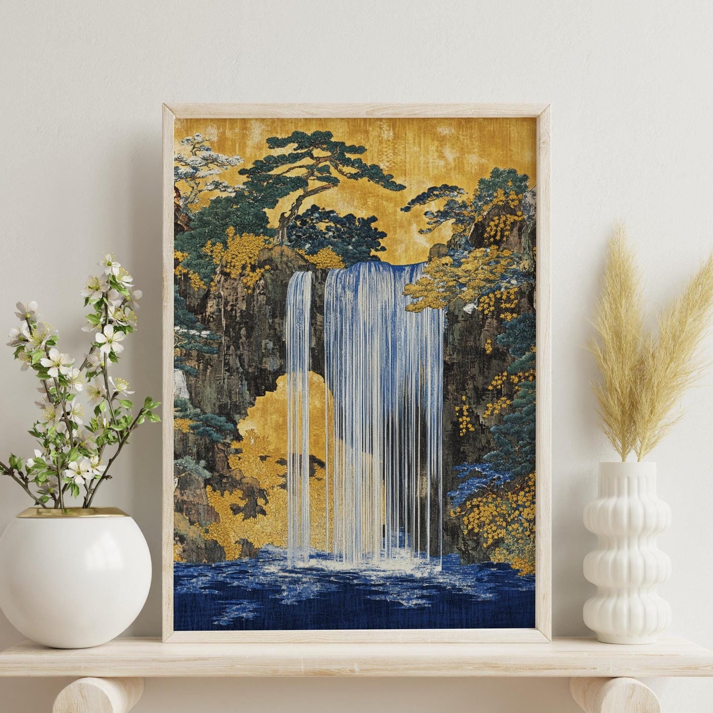 Serene Japanese Waterfall Art Print, Matte Vertical Posters for Home Decor, Nature Wall Art, Gift for Nature Lovers, Asian Inspired Design