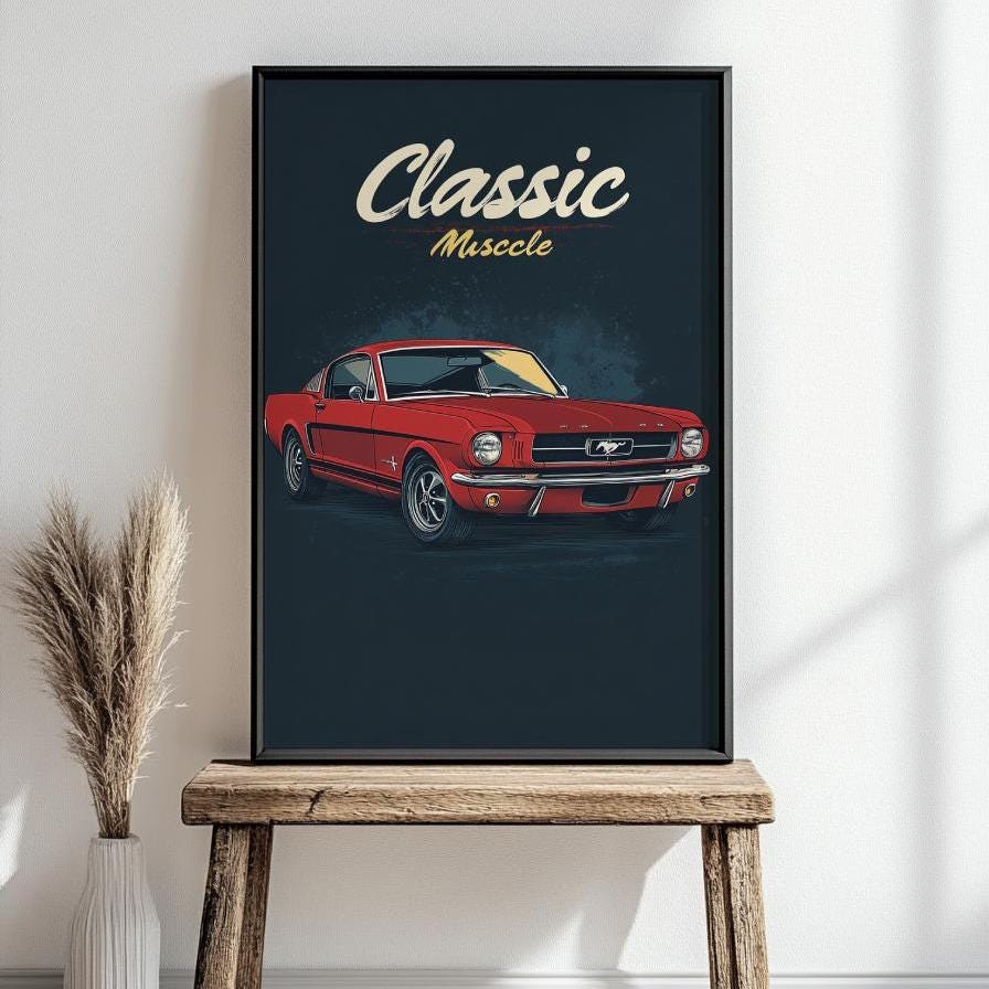 Classic Muscle Car Poster, Vintage Wall Art, Gift for Car Lovers, Retro Home Decor, Automotive Fan Art, Birthday Gift Ideas