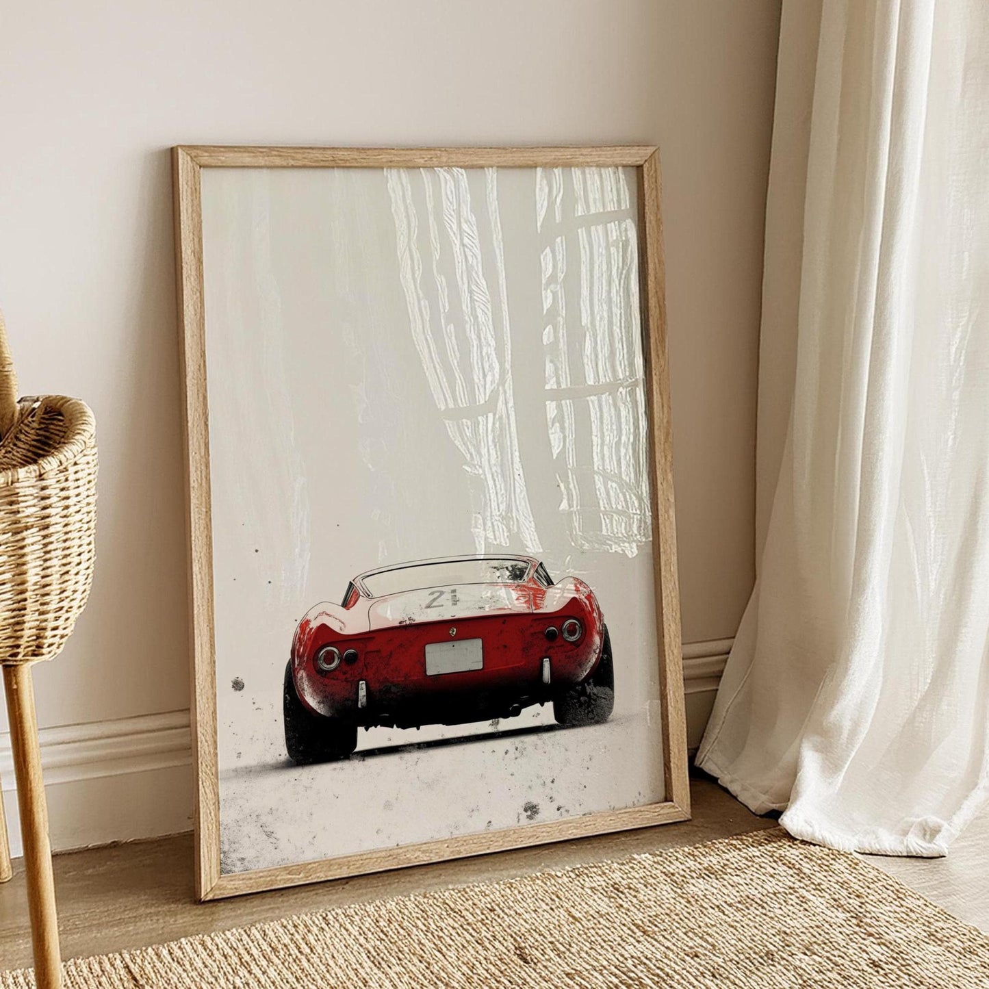 Vintage Race Car Poster – Minimalist Red Sports Car Wall Art, Rear View Auto Print, Classic Racing Decor, Garage Art, Car Lover Gift