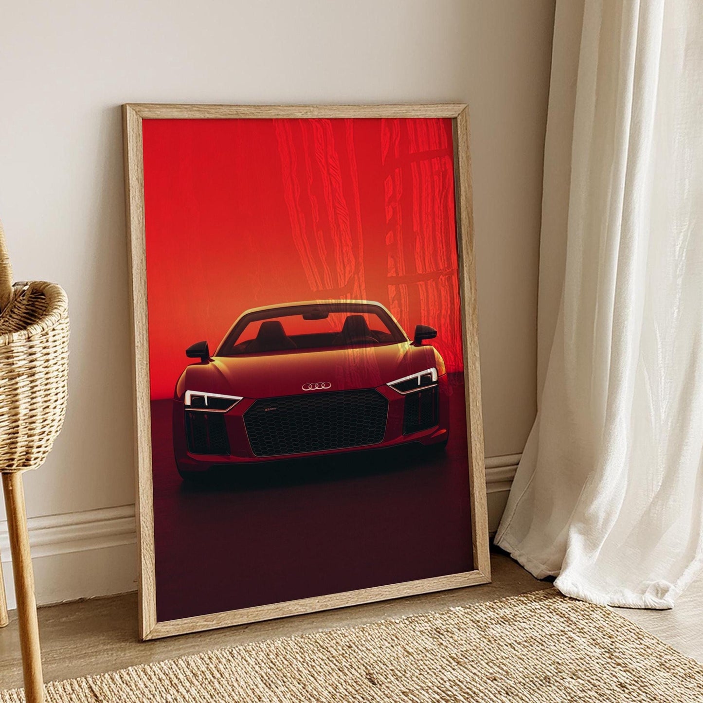 Modern Red Sports Car Wall Art – Bold Aesthetic Automotive Poster, Minimalist Car Decor, Luxury Vehicle Print, Gift for Car Lovers