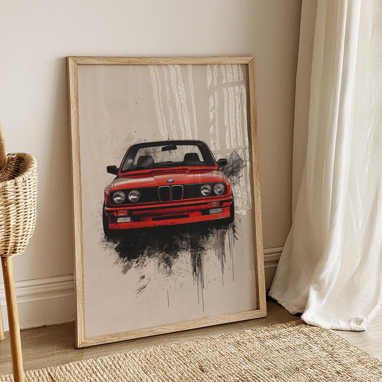 Retro German Car Poster – Minimalist Car Wall Art, Red Sports Coupe Print, Vintage Automotive Decor, Bold Garage Art, Car Lover Gift