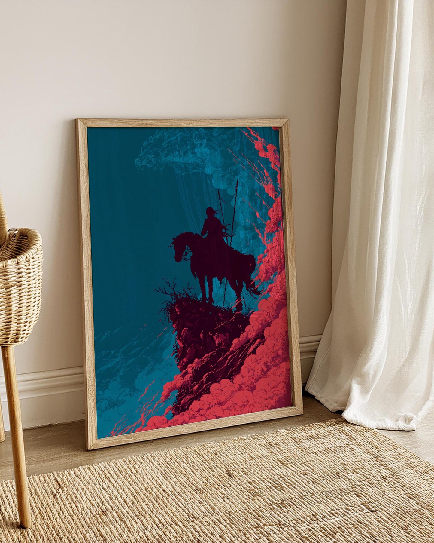 8-Bit Knight Pixel Art Poster | Retro Medieval Horseback Warrior Wall Art | Vintage Video Game Style Print for Gamer Room Decor
