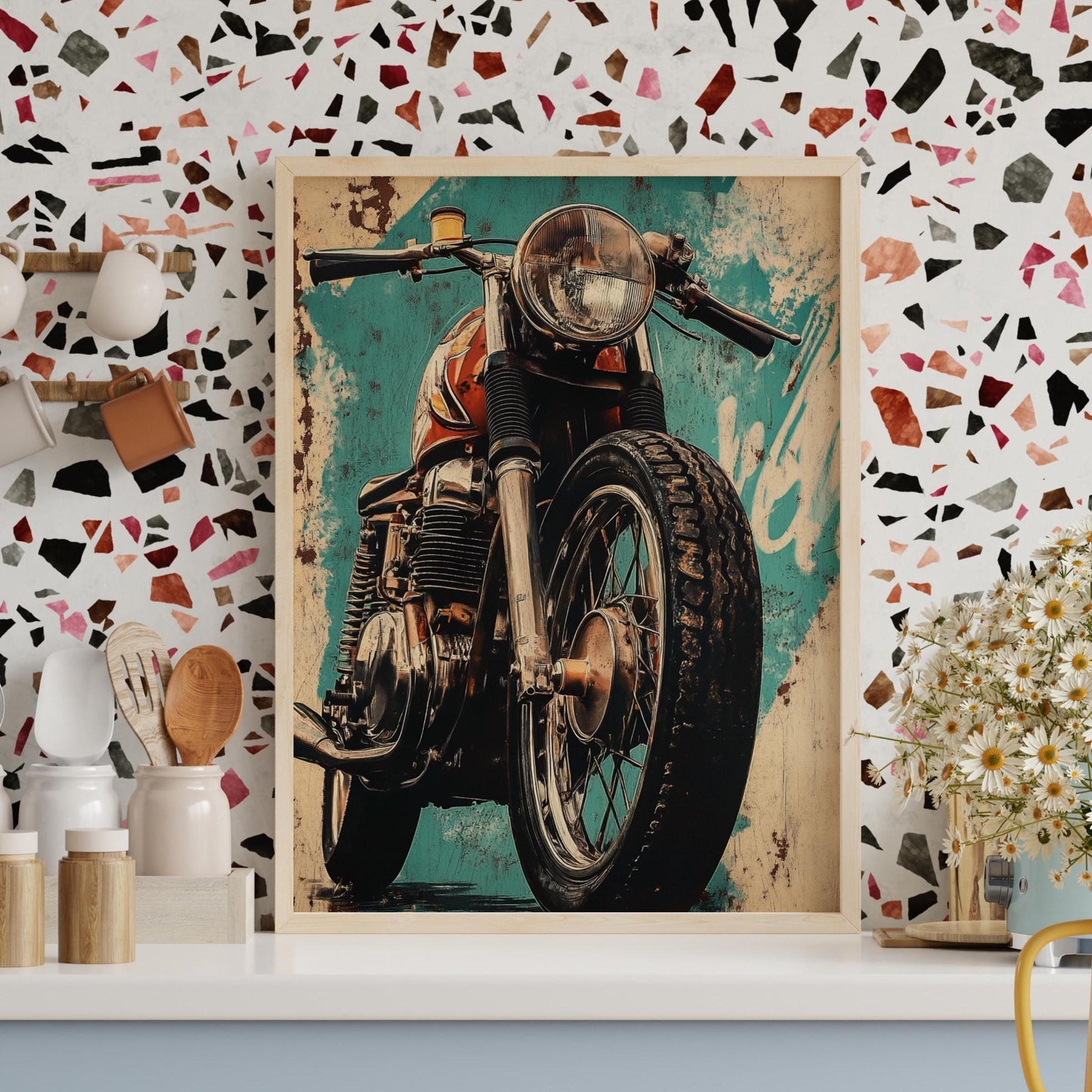 Vintage Cafe Racer Poster – Grunge Motorcycle Wall Art, Rustic Garage Decor, Bold Bike Print, Retro Biker Gift, Industrial Vibes
