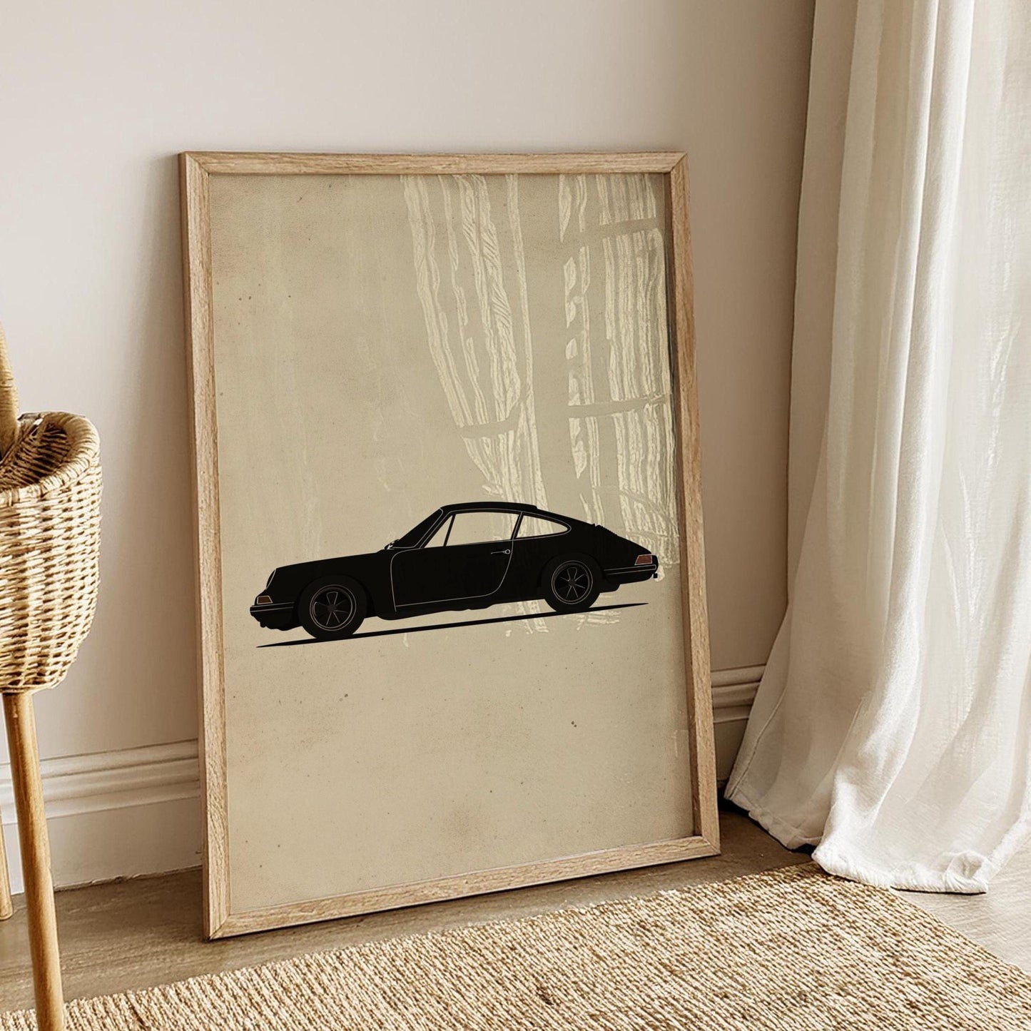 Classic Sports Car Silhouette Poster – Minimalist Wall Art, Vintage Auto Print, Retro Garage Decor, Matte Black Car Gift for Him