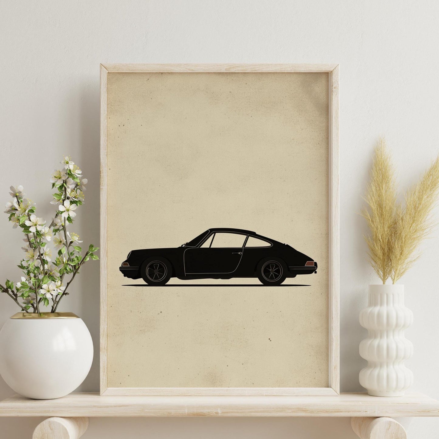 Classic Sports Car Silhouette Poster – Minimalist Wall Art, Vintage Auto Print, Retro Garage Decor, Matte Black Car Gift for Him