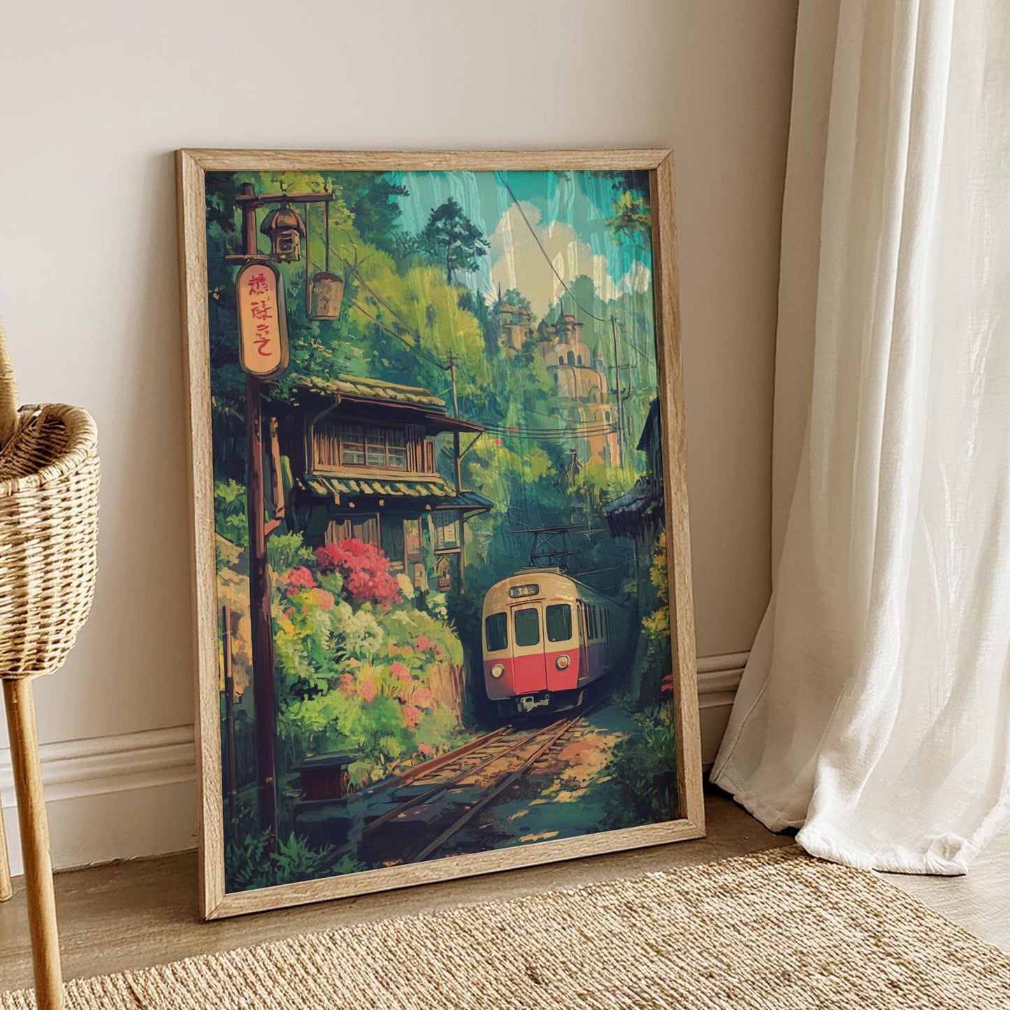 Anime Style Train Journey Matte Poster | Vintage Travel Decor, Nature Wall Art, Home Office Aesthetic, Gift for Train Lovers, Japanese Art