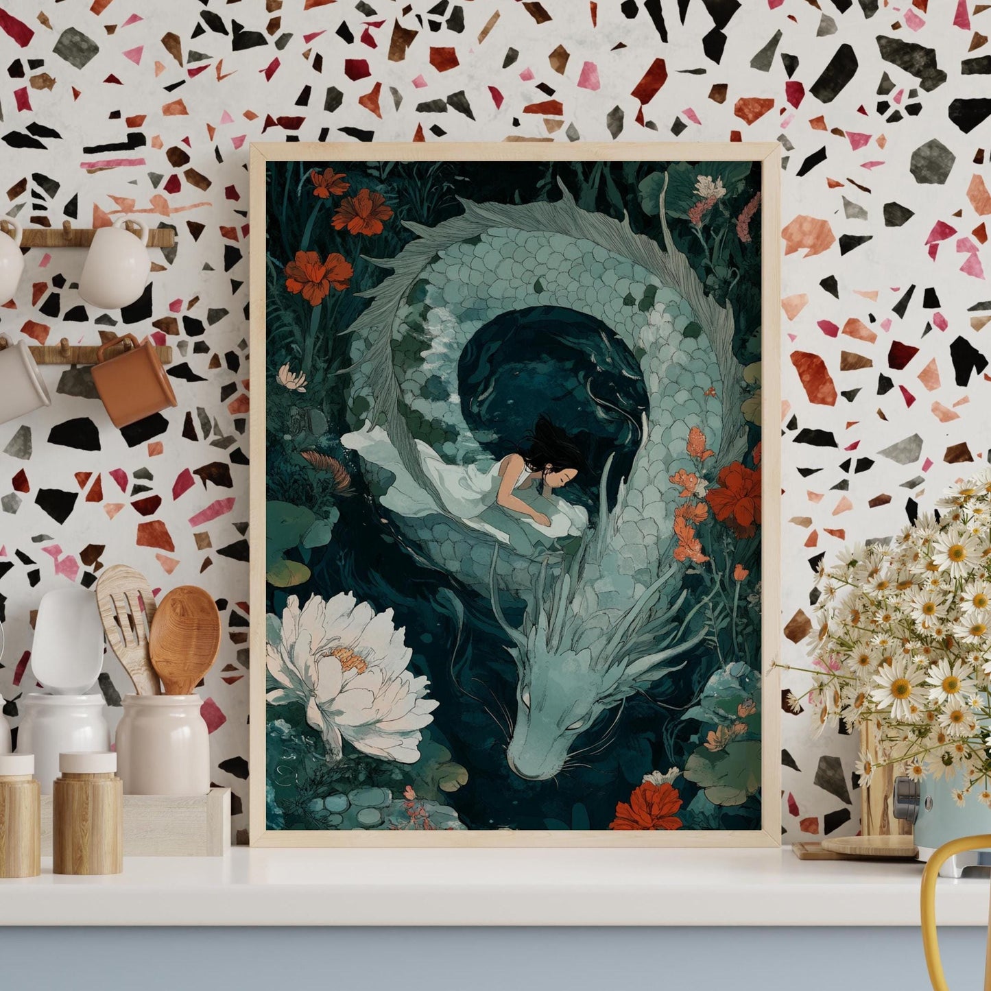 Mystical Dragon & Girl Posters, Fantasy Wall Art, Home Decor, Gift for Artists, Occasional Decor, Anime Poster, Room Decor, Ghibli Inspired