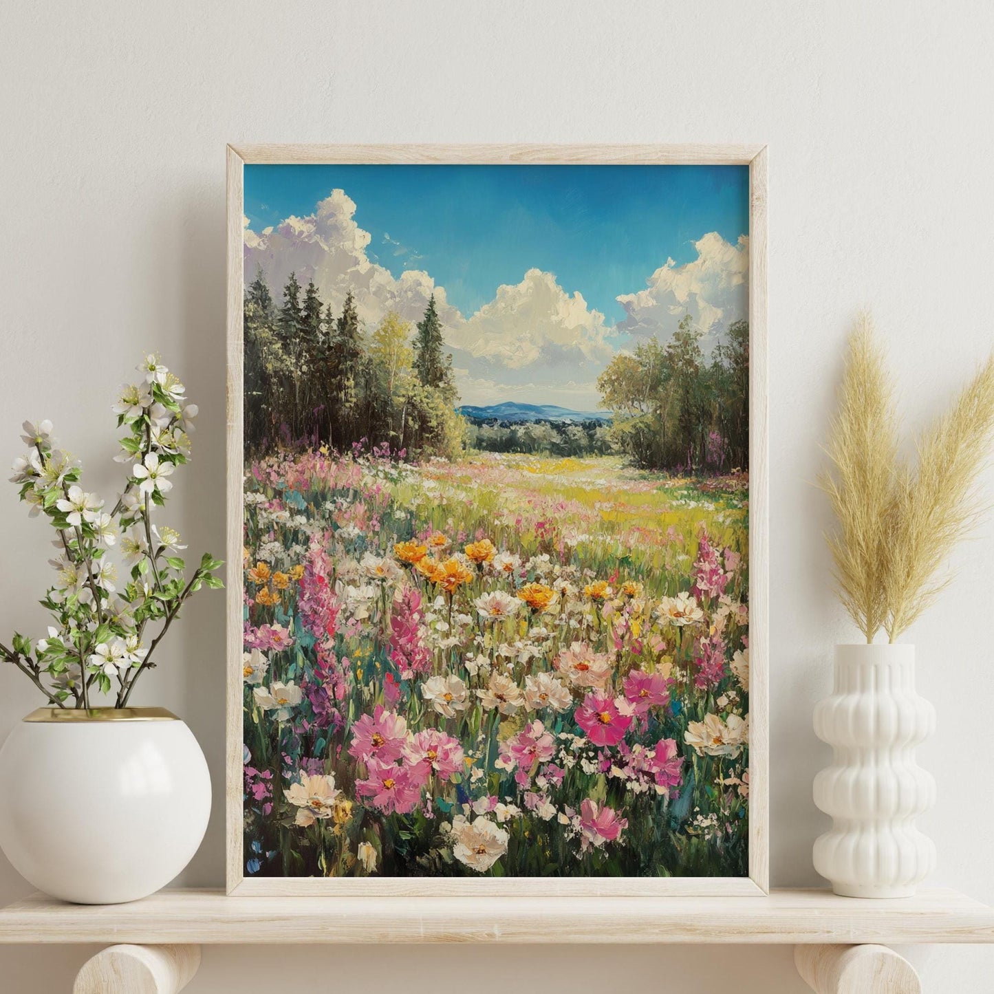 Vibrant Floral Landscape Poster, Nature Wall Art, Home Décor, Gift for Garden Lovers, Spring Decoration, Botanical Print, Art for Living