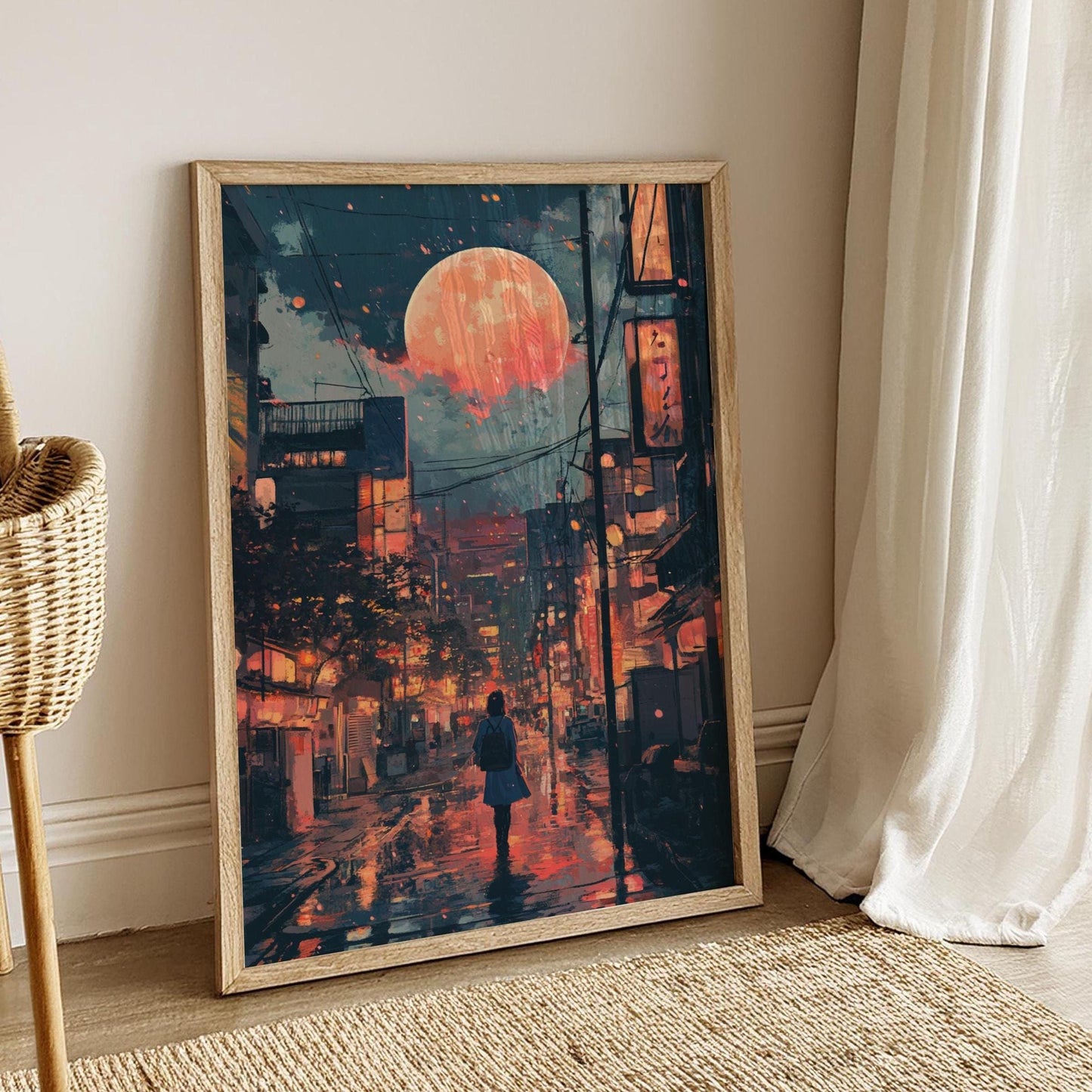Urban Nightscape Matte Poster | Night City Art Print, Home Decor, Wall Art, Gift for Art Lovers, Aesthetic Room Decoration, Amine Art.