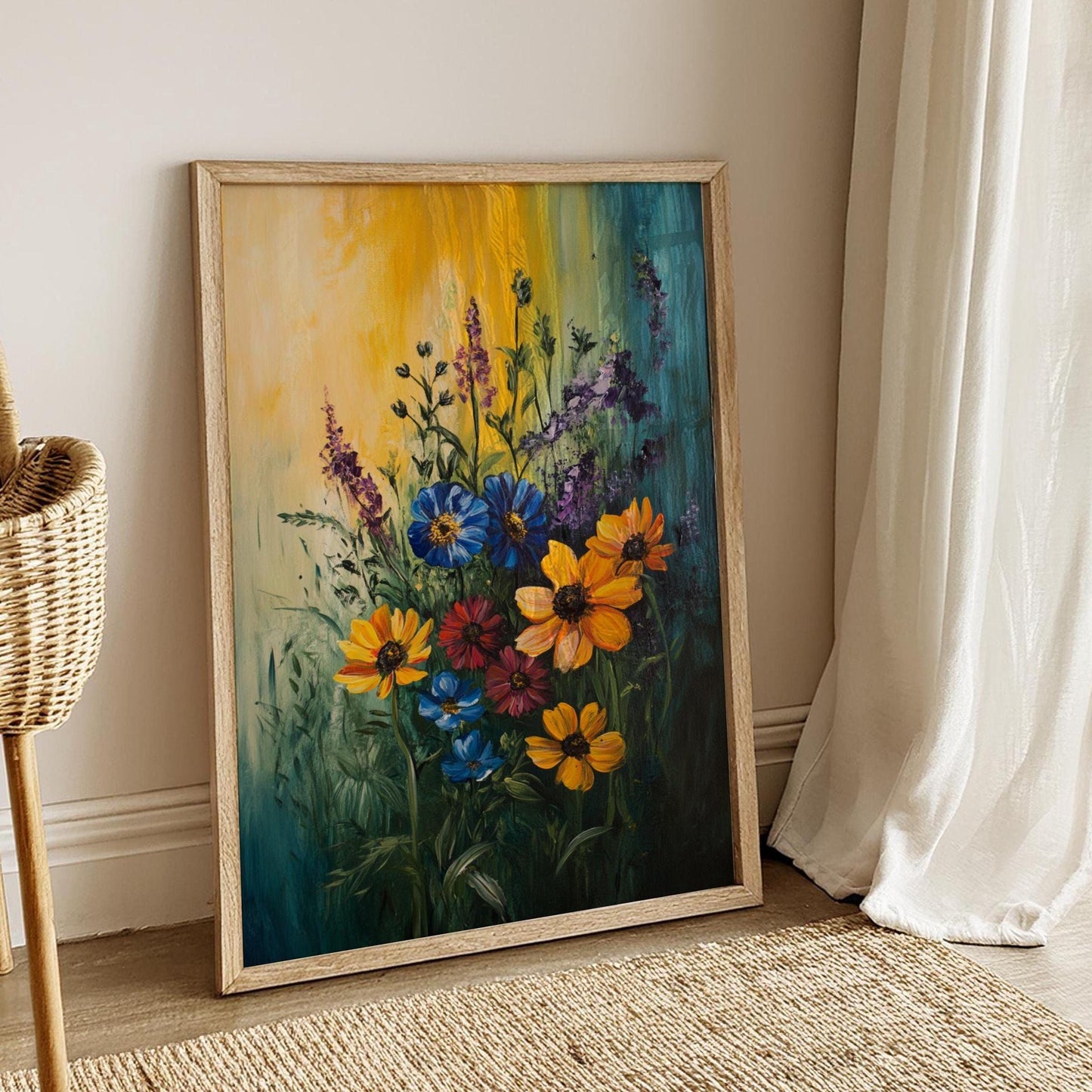 Floral Boho Wall Art Poster, Matte Vertical Flower Print, Home Décor, Living Room Art, Gift for Nature Lovers, Vibrant Design