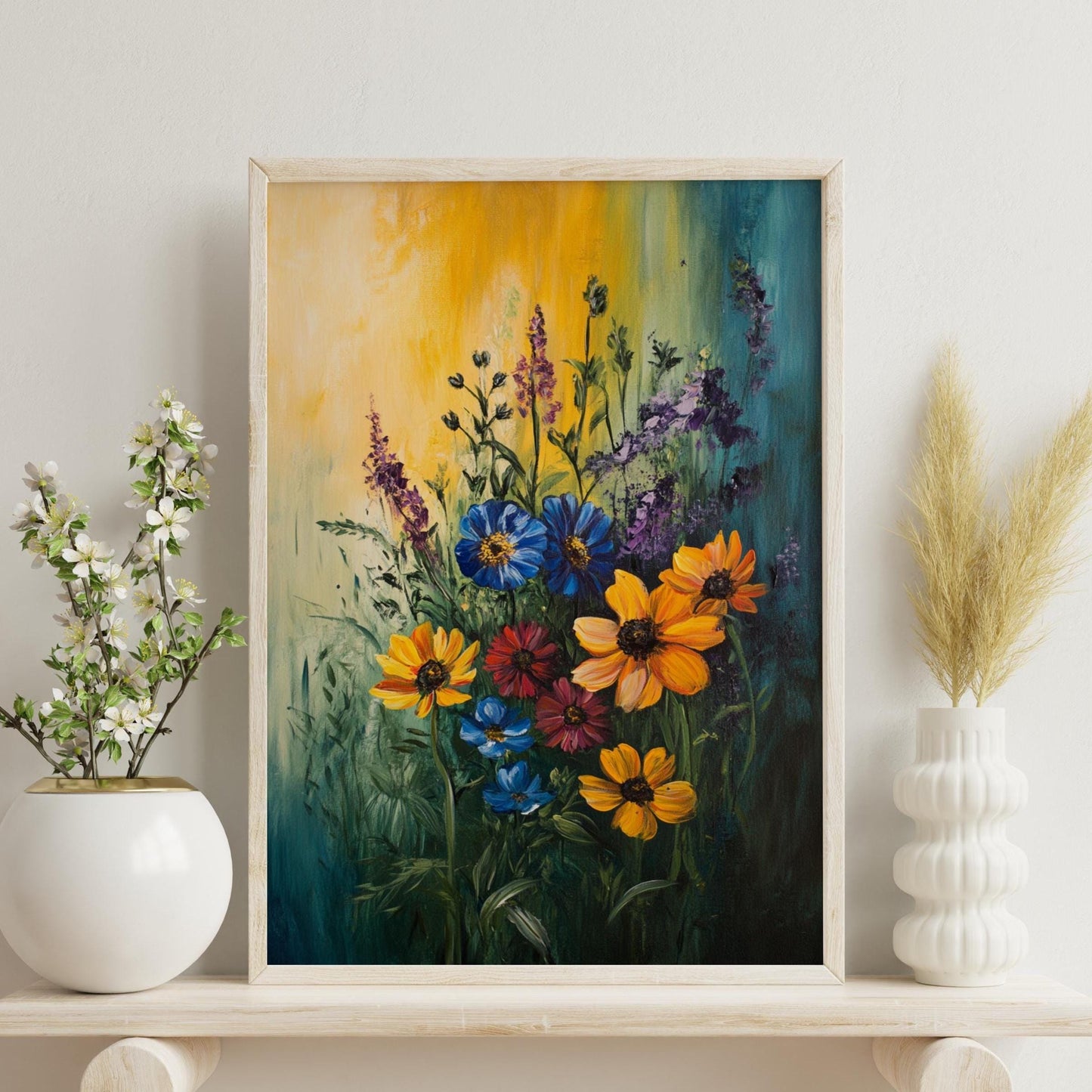 Floral Boho Wall Art Poster, Matte Vertical Flower Print, Home Décor, Living Room Art, Gift for Nature Lovers, Vibrant Design