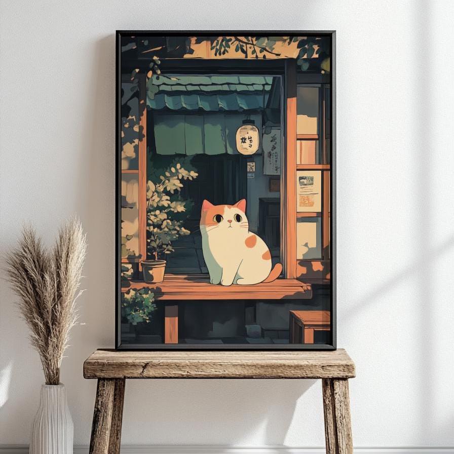 Whimsical Cat Poster - Vintage Art Print for Cat Lovers, Home Decor, Gift for Friends, Wall Art for Cat Lovers, Cute Cat Print