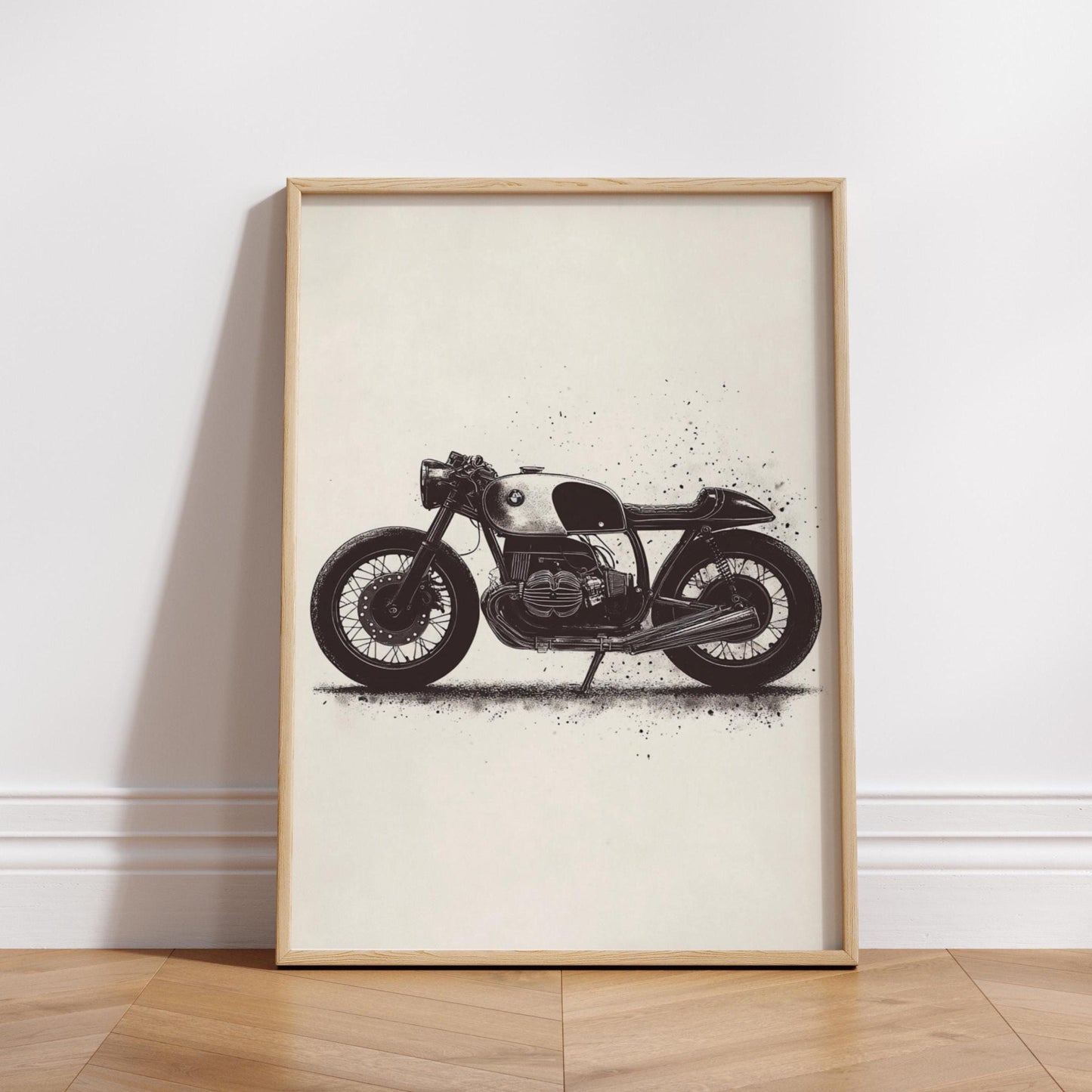 Cafe Racer Motorcycle Poster Print – Vintage BMW Bike Wall Art, Retro Garage Decor, Minimalist Ink Style Biker Gift for Him