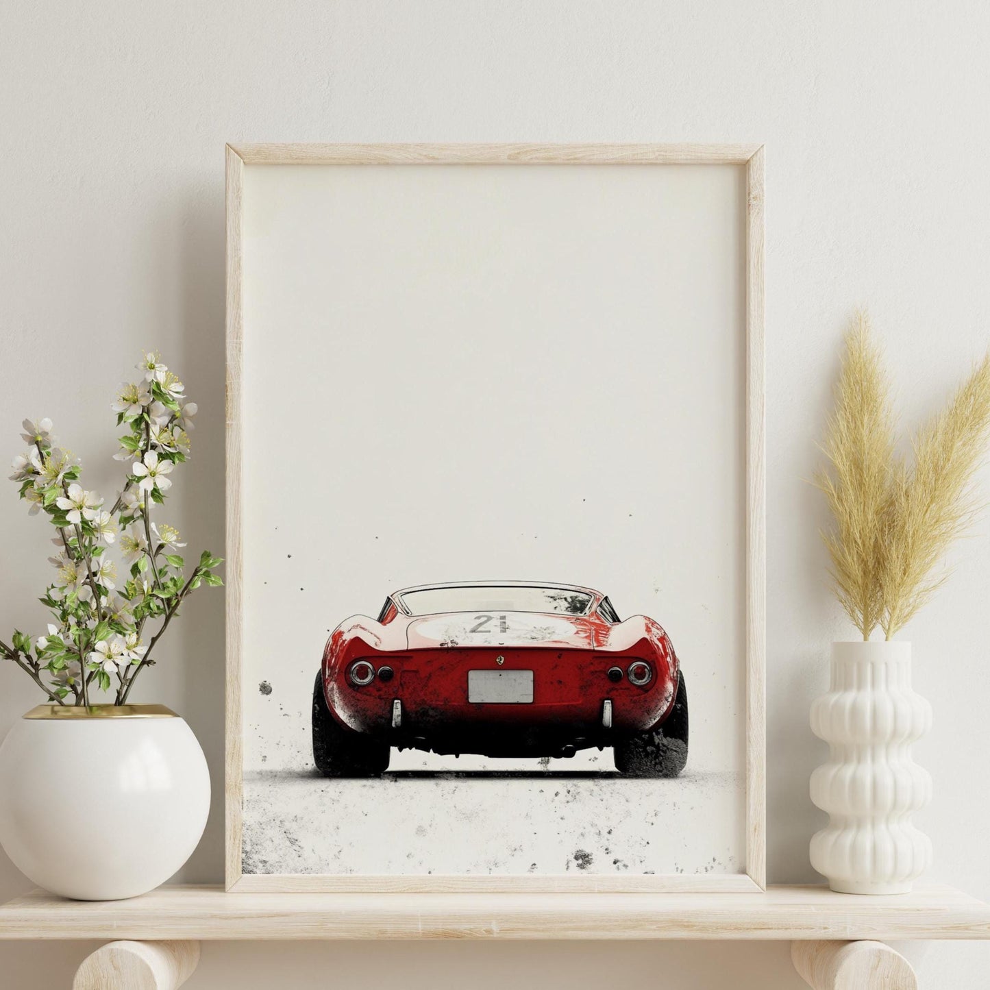 Vintage Race Car Poster – Minimalist Red Sports Car Wall Art, Rear View Auto Print, Classic Racing Decor, Garage Art, Car Lover Gift