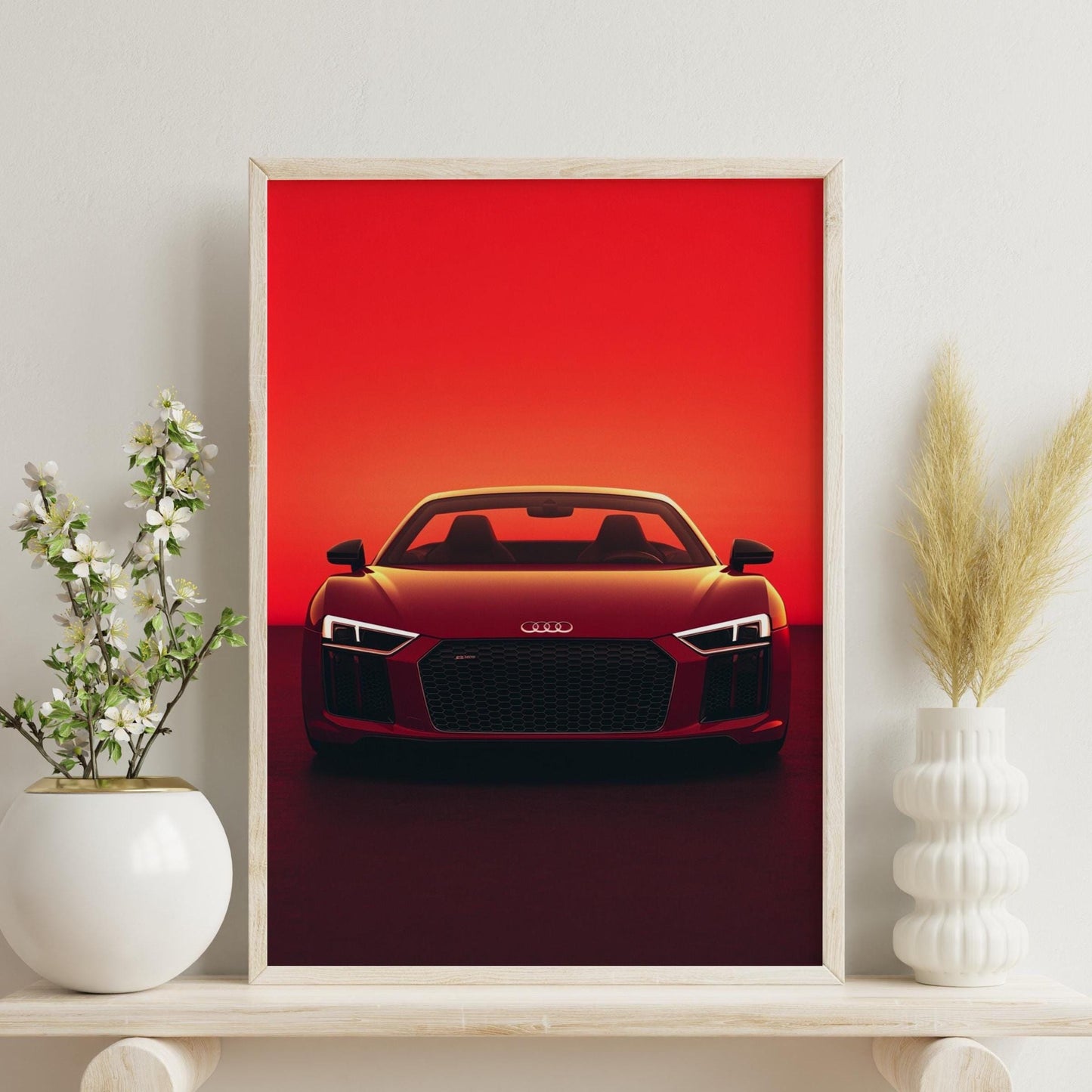 Modern Red Sports Car Wall Art – Bold Aesthetic Automotive Poster, Minimalist Car Decor, Luxury Vehicle Print, Gift for Car Lovers