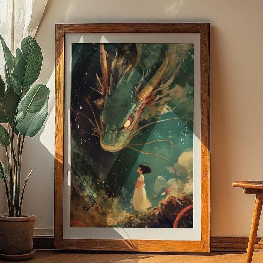 Dragon & Girl Poster, Magical Dragon Artwork, Whimsical Wall Decor, Anime-Inspired Print, Home Office Aesthetic, Ghibli Inspired