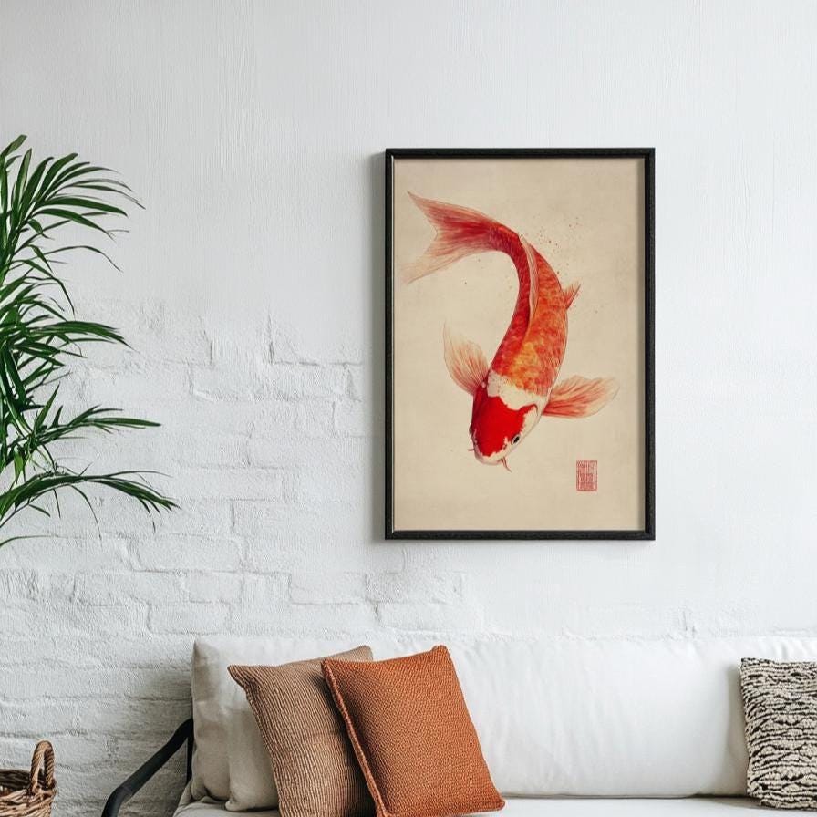 Koi Fish Aesthetic Art Poster, Calming Wall Decor for Nature Lovers, Home Office Wall Art, Meditation Room Decor, Gift for Fish Enthusiasts