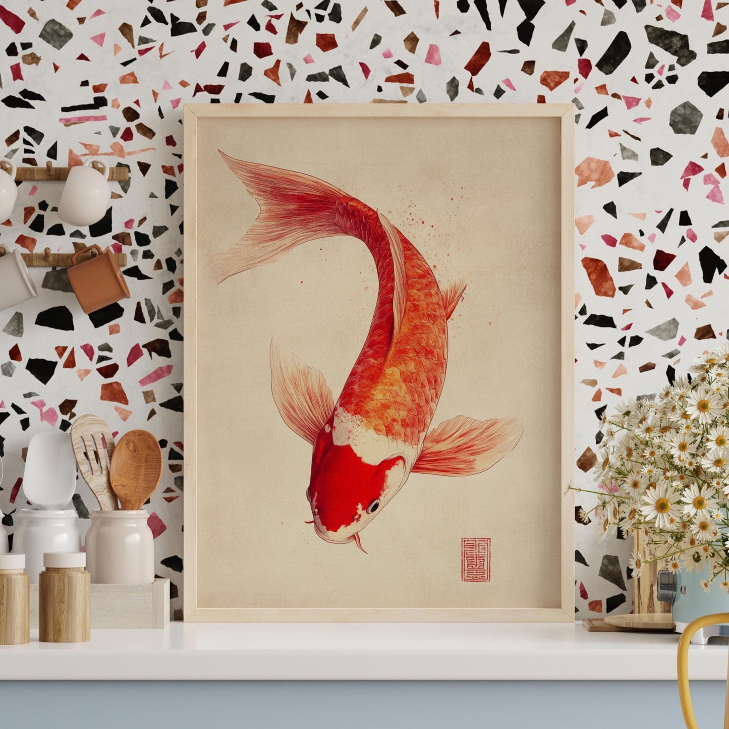 Koi Fish Aesthetic Art Poster, Calming Wall Decor for Nature Lovers, Home Office Wall Art, Meditation Room Decor, Gift for Fish Enthusiasts